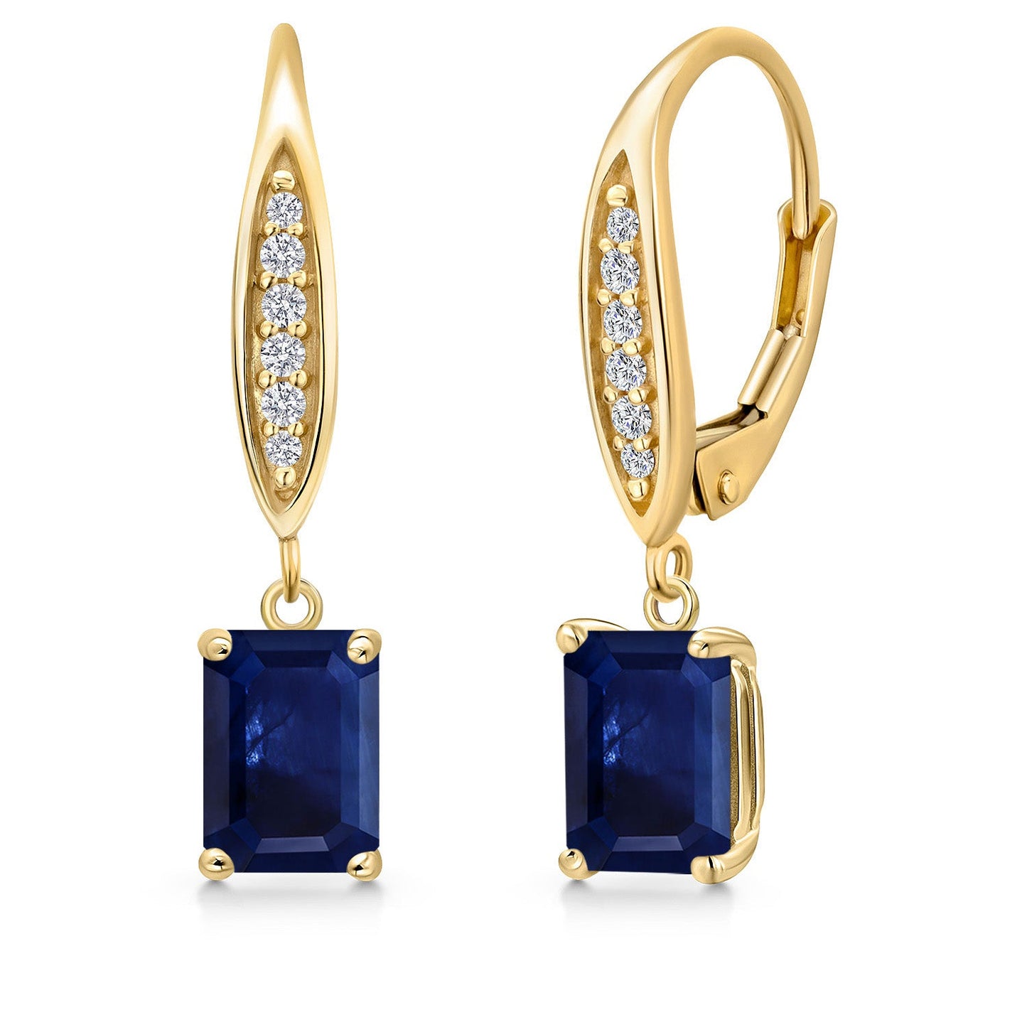 10K Yellow Gold 7X5MM Emerald Cut Gemstone Birthstone and Lab Grown Diamond Dangle Earrings For Women | Fine Jewelry Gifts for Her Mom Women Wife