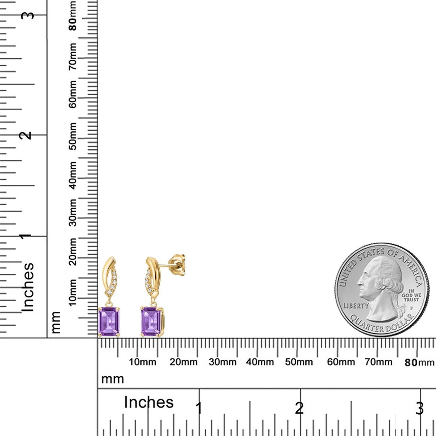10K Yellow Gold 7X5MM Emerald Cut Gemstone Birthstone and Lab Grown Diamond Infinity Dangle Earrings for Women