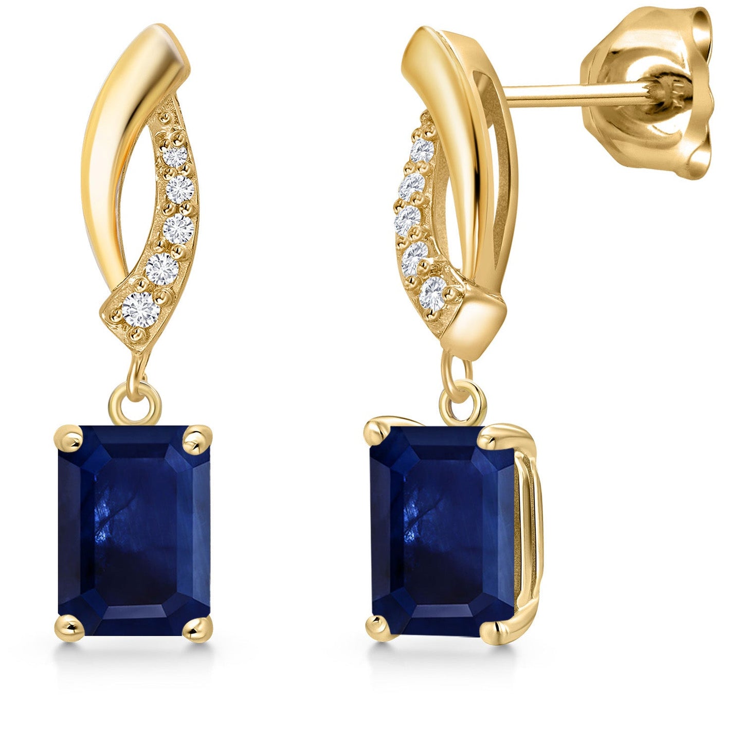 10K Yellow Gold 7X5MM Emerald Cut Gemstone Birthstone and Lab Grown Diamond Infinity Dangle Earrings for Women