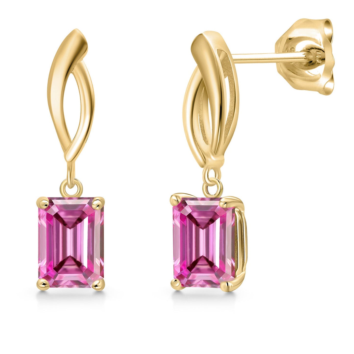 Infinity Dangle Earrings For Women | 10K Yellow Gold | 7X5MM Emerald Cut Gemstone Birthstone | Gold Earrings For Women