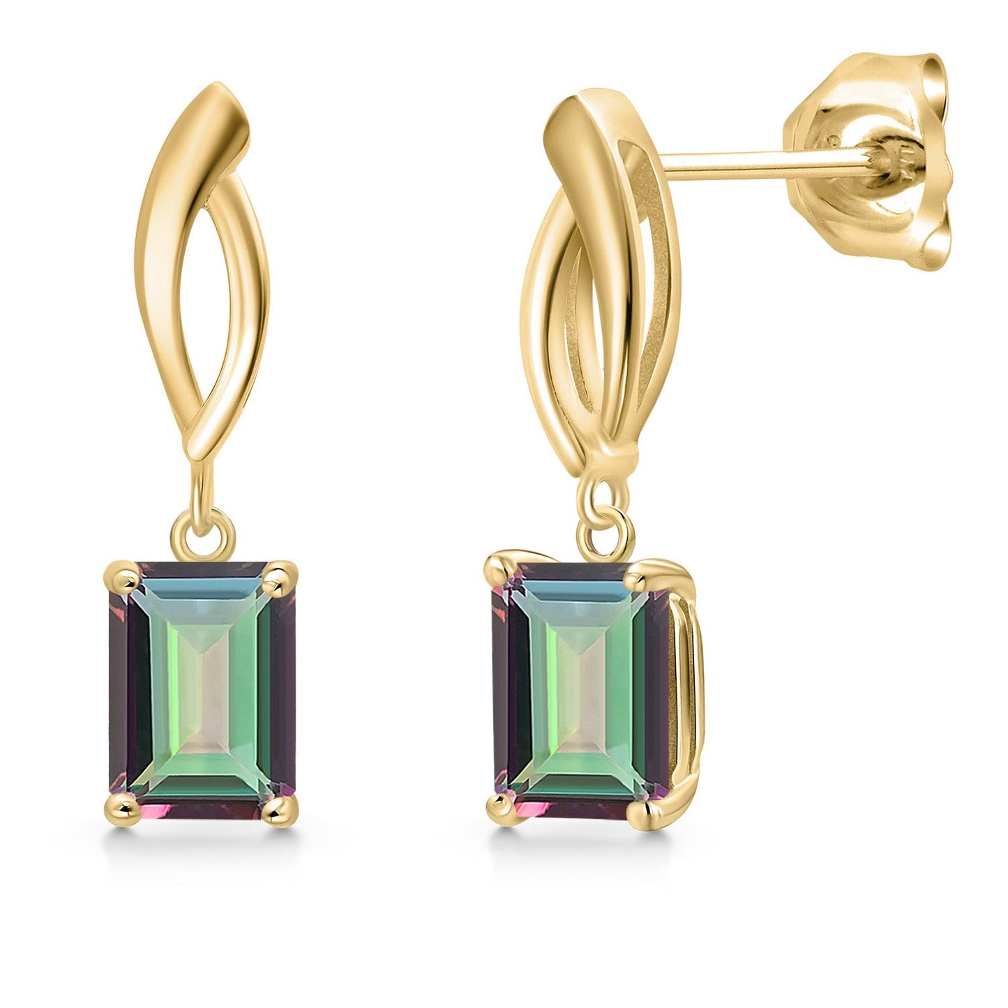 Infinity Dangle Earrings For Women | 10K Yellow Gold | 7X5MM Emerald Cut Gemstone Birthstone | Gold Earrings For Women
