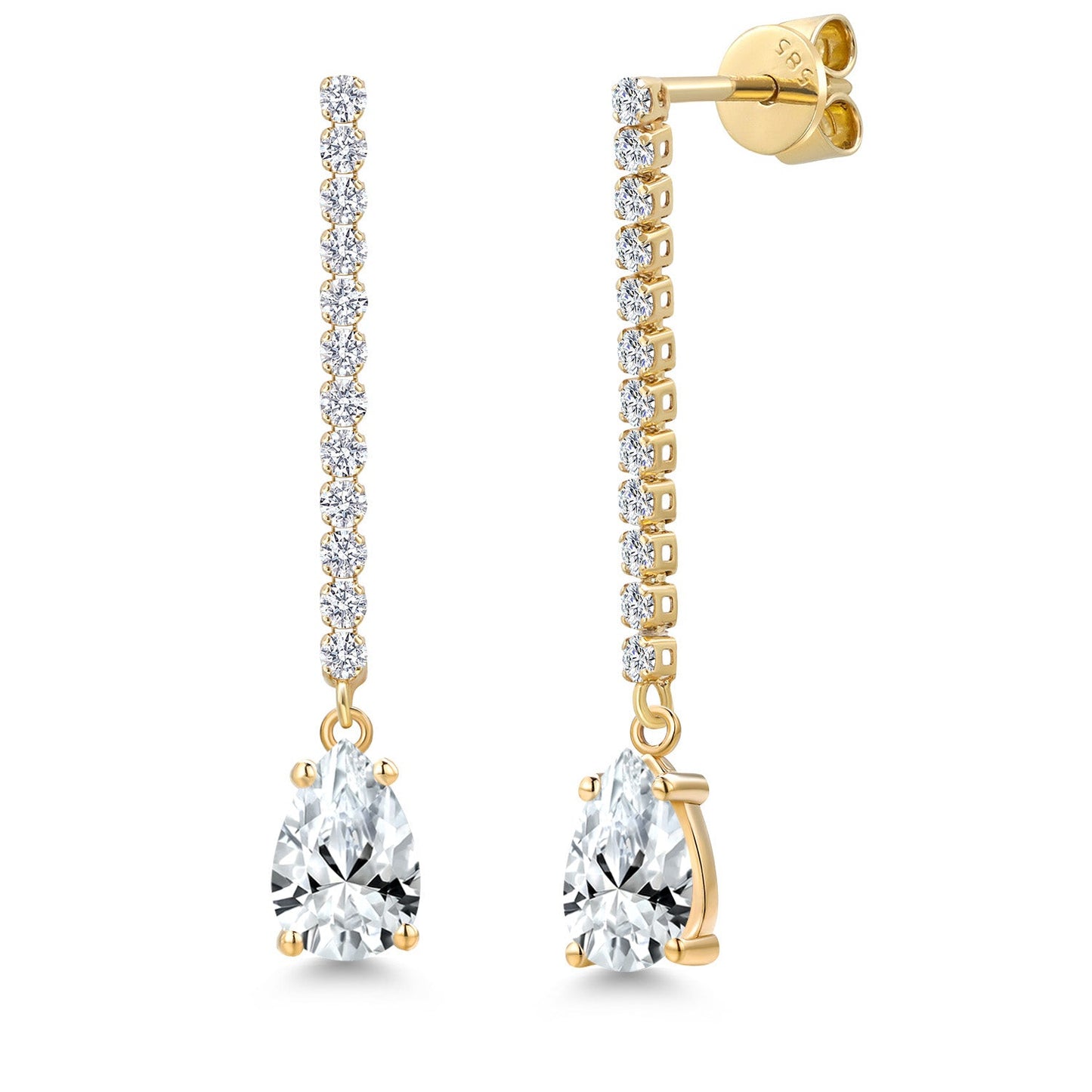 14K Yellow Gold Gemstone Birthstone and White Lab Grown Diamond Long Liner Dangle Earrings for Women | Pear Shape 8X5MM | Yellow Gold Chain Drop Earrings
