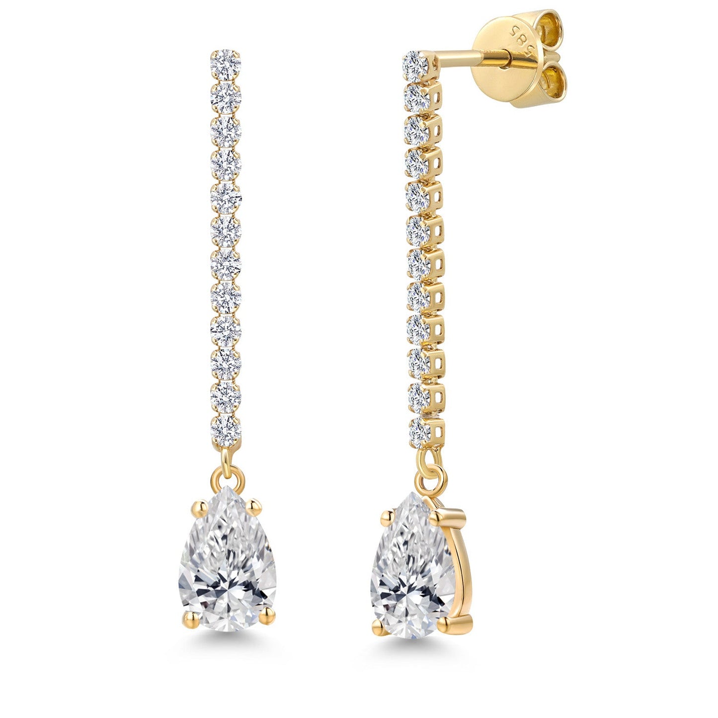 14K Yellow Gold Gemstone Birthstone and White Lab Grown Diamond Long Liner Dangle Earrings for Women | Pear Shape 8X5MM | Yellow Gold Chain Drop Earrings