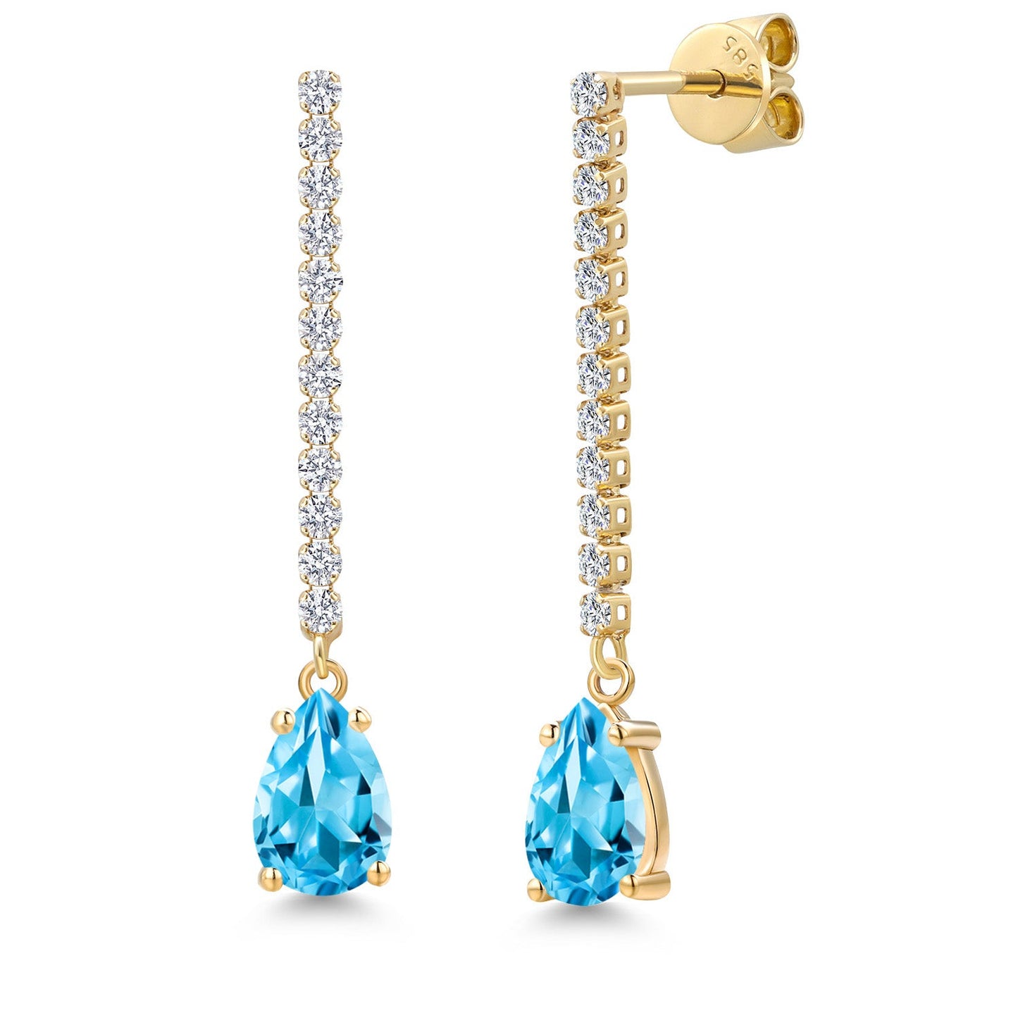 14K Yellow Gold Gemstone Birthstone and White Lab Grown Diamond Long Liner Dangle Earrings for Women | Pear Shape 8X5MM | Yellow Gold Chain Drop Earrings