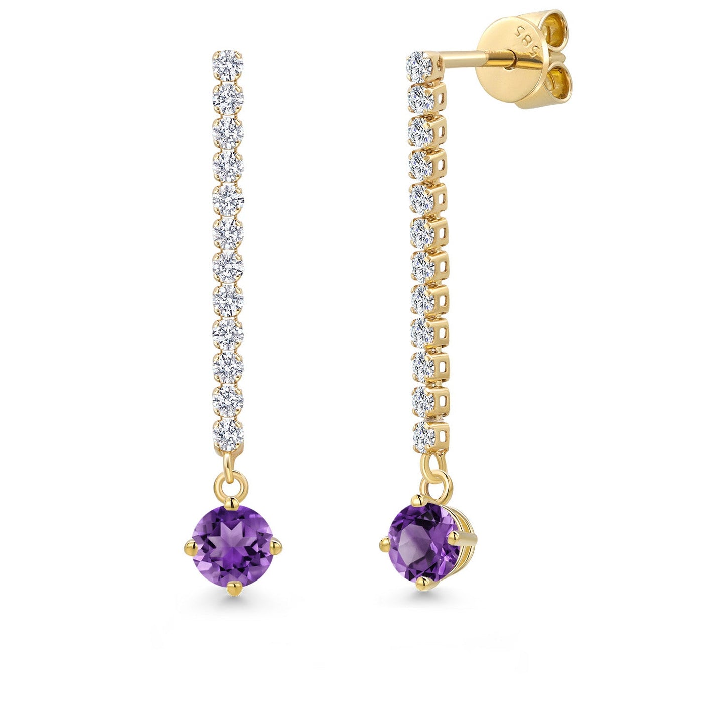 14K Yellow Gold Gemstone Birthstone and White Lab Grown Diamond Long Liner Dangle Earrings for Women | Round 4.5MM | Yellow Gold Chain Drop Earrings