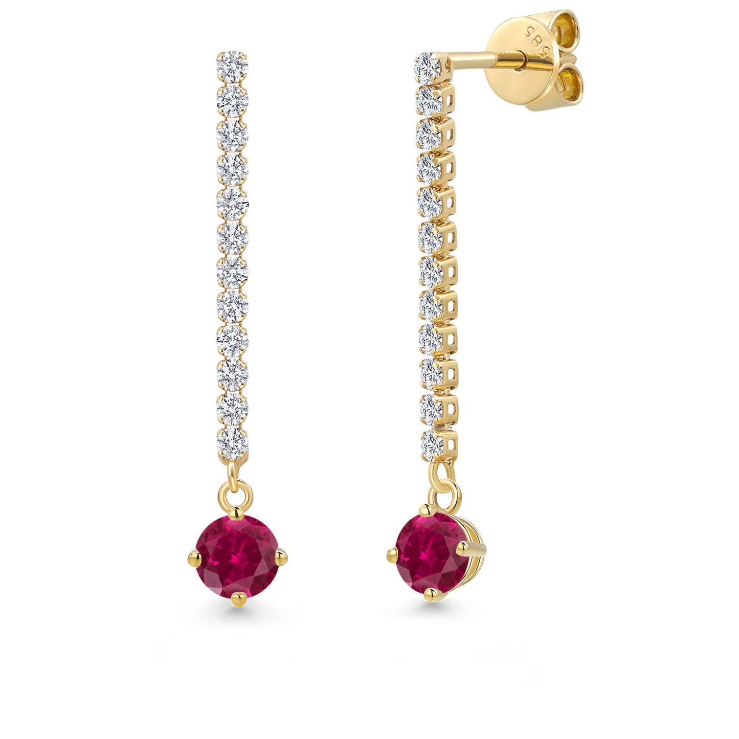 14K Yellow Gold Gemstone Birthstone and White Lab Grown Diamond Long Liner Dangle Earrings for Women | Round 4.5MM | Yellow Gold Chain Drop Earrings