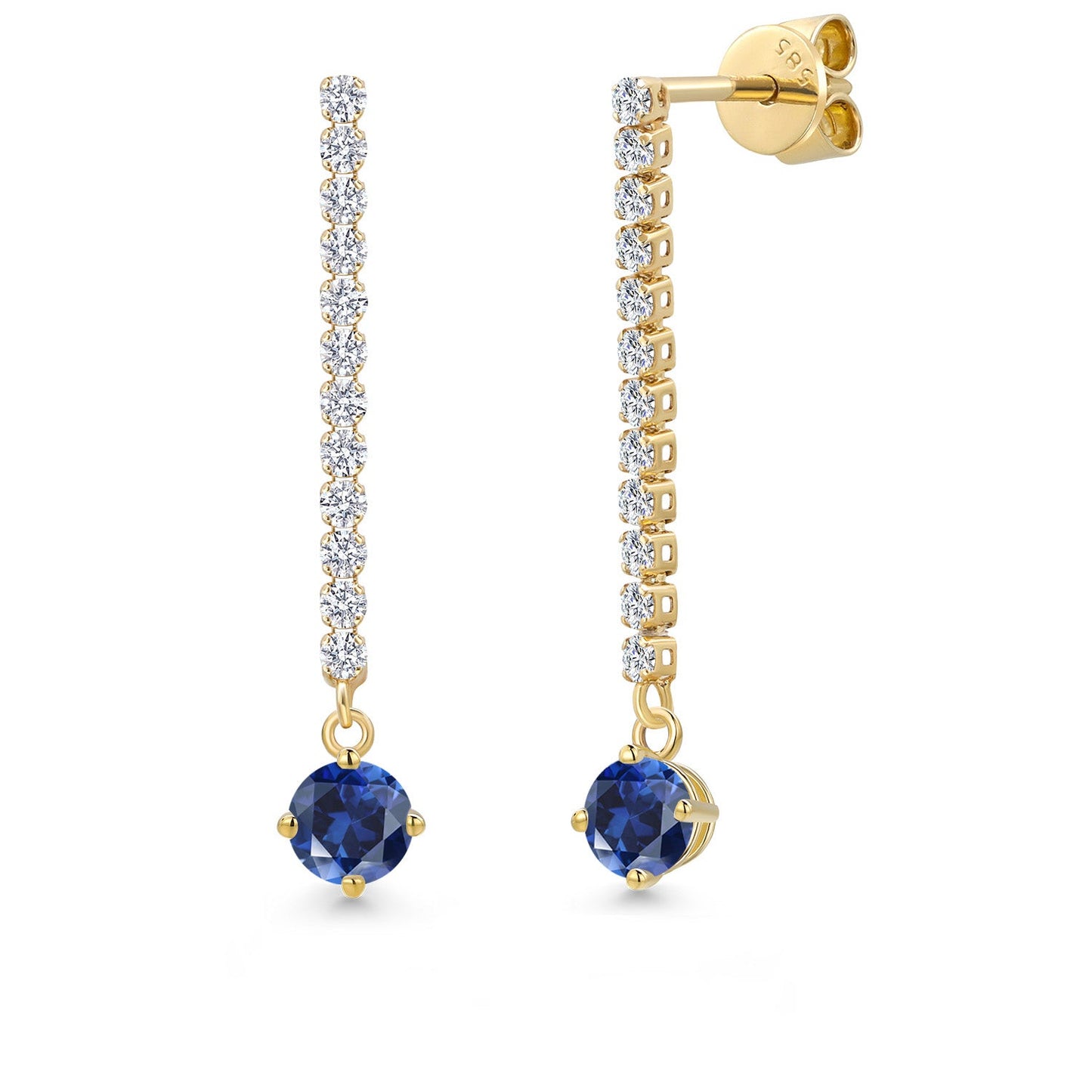 14K Yellow Gold Gemstone Birthstone and White Lab Grown Diamond Long Liner Dangle Earrings for Women | Round 4.5MM | Yellow Gold Chain Drop Earrings