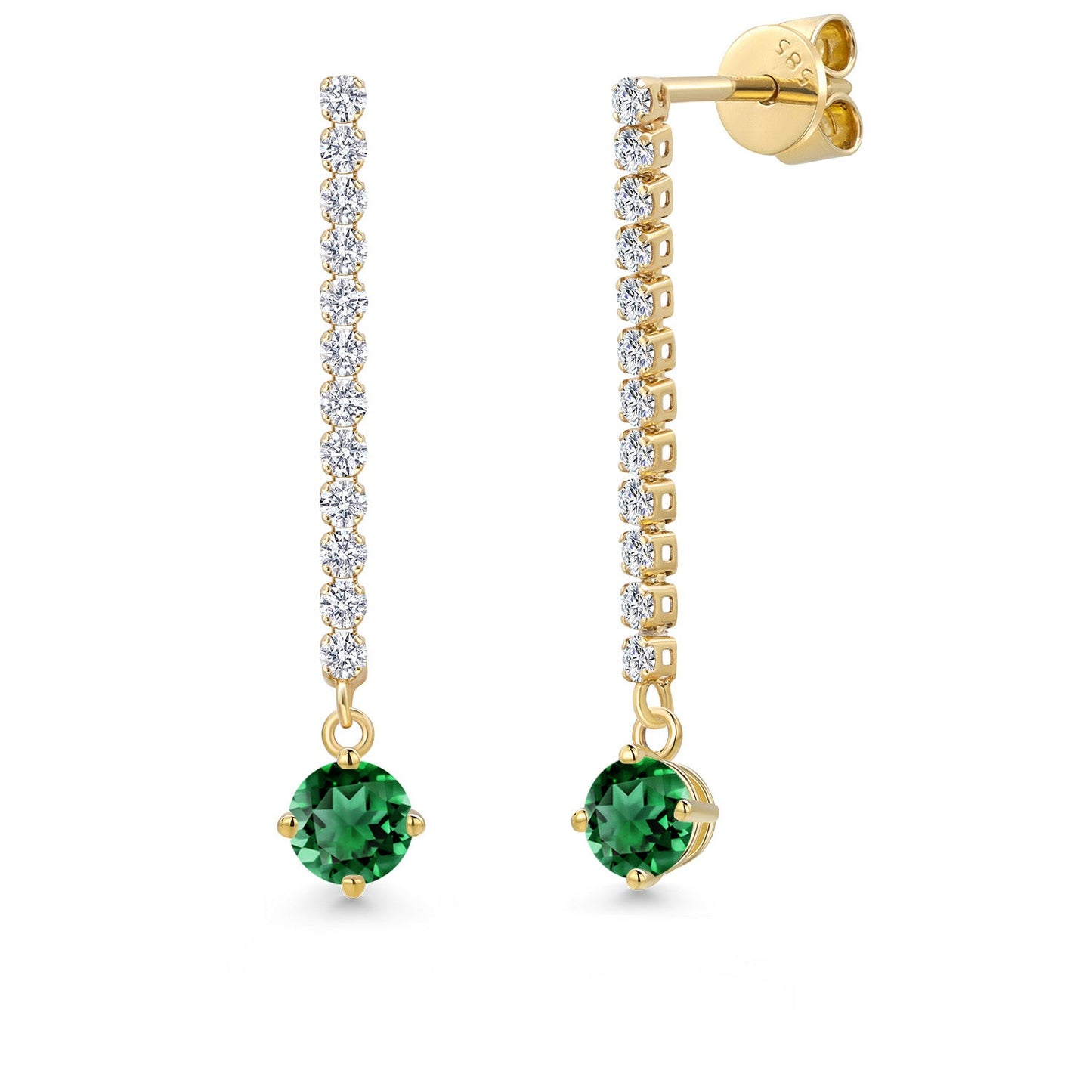 14K Yellow Gold Gemstone Birthstone and White Lab Grown Diamond Long Liner Dangle Earrings for Women | Round 4.5MM | Yellow Gold Chain Drop Earrings