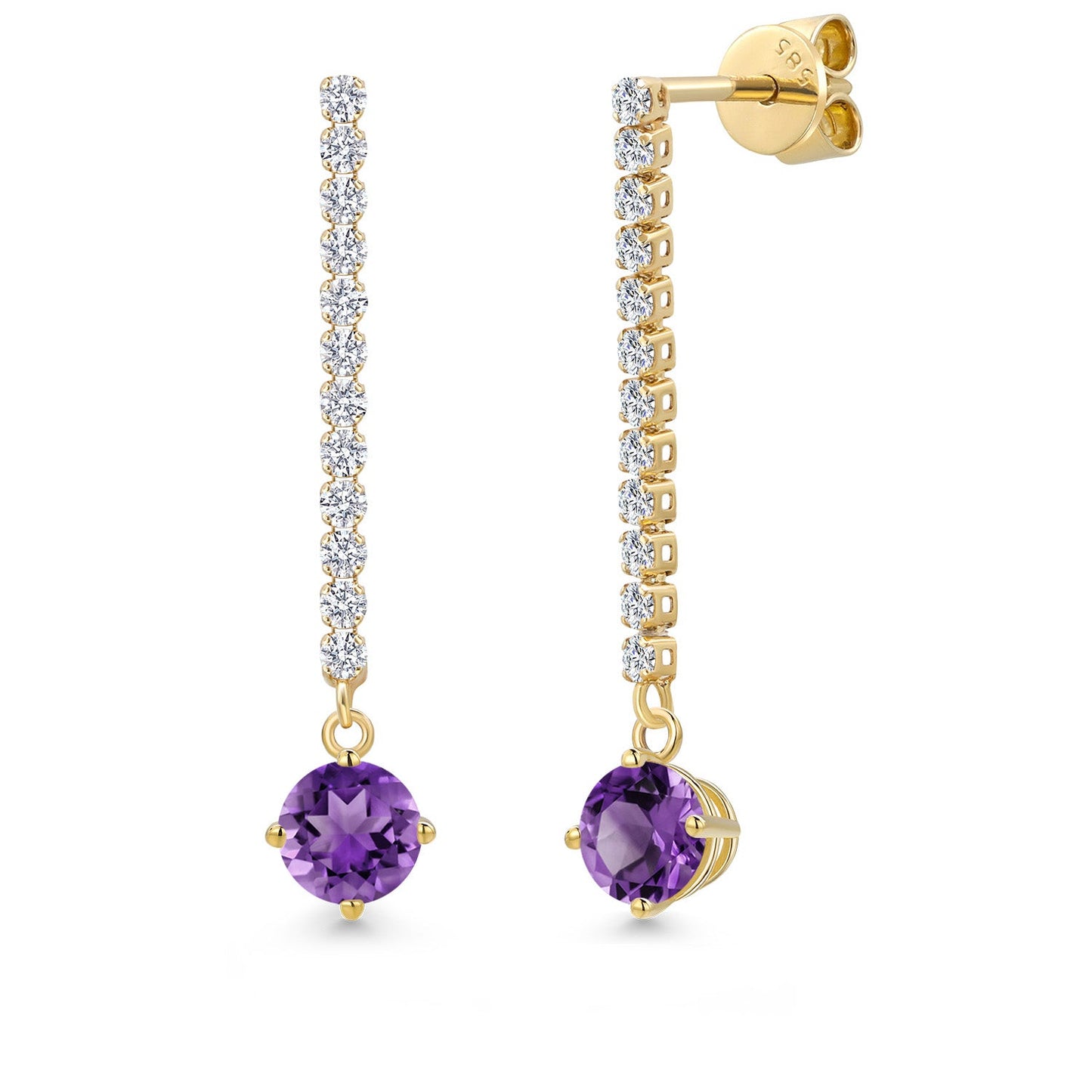 14K Yellow Gold Gemstone Birthstone and White Lab Grown Diamond Long Liner Dangle Earrings for Women | Round 5MM | Yellow Gold Chain Drop Earrings