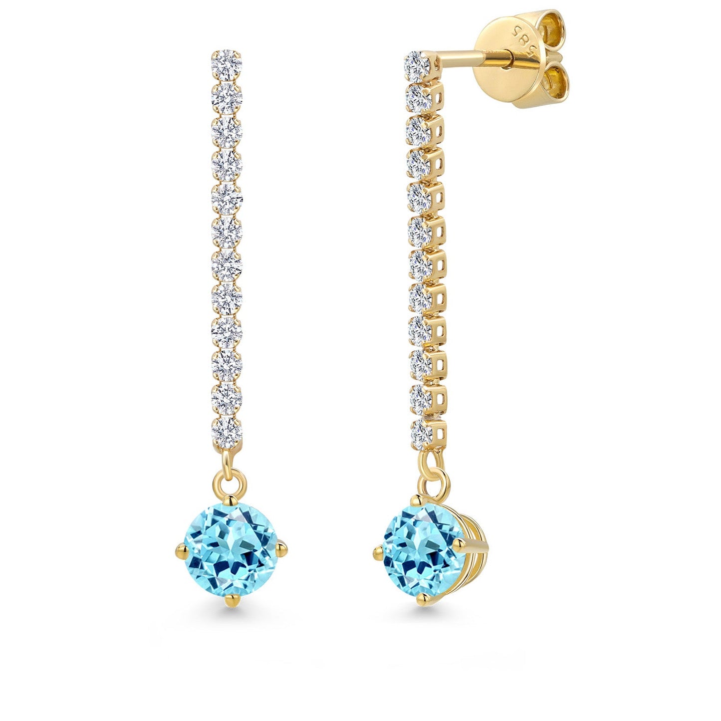 14K Yellow Gold Gemstone Birthstone and White Lab Grown Diamond Long Liner Dangle Earrings for Women | Round 5MM | Yellow Gold Chain Drop Earrings