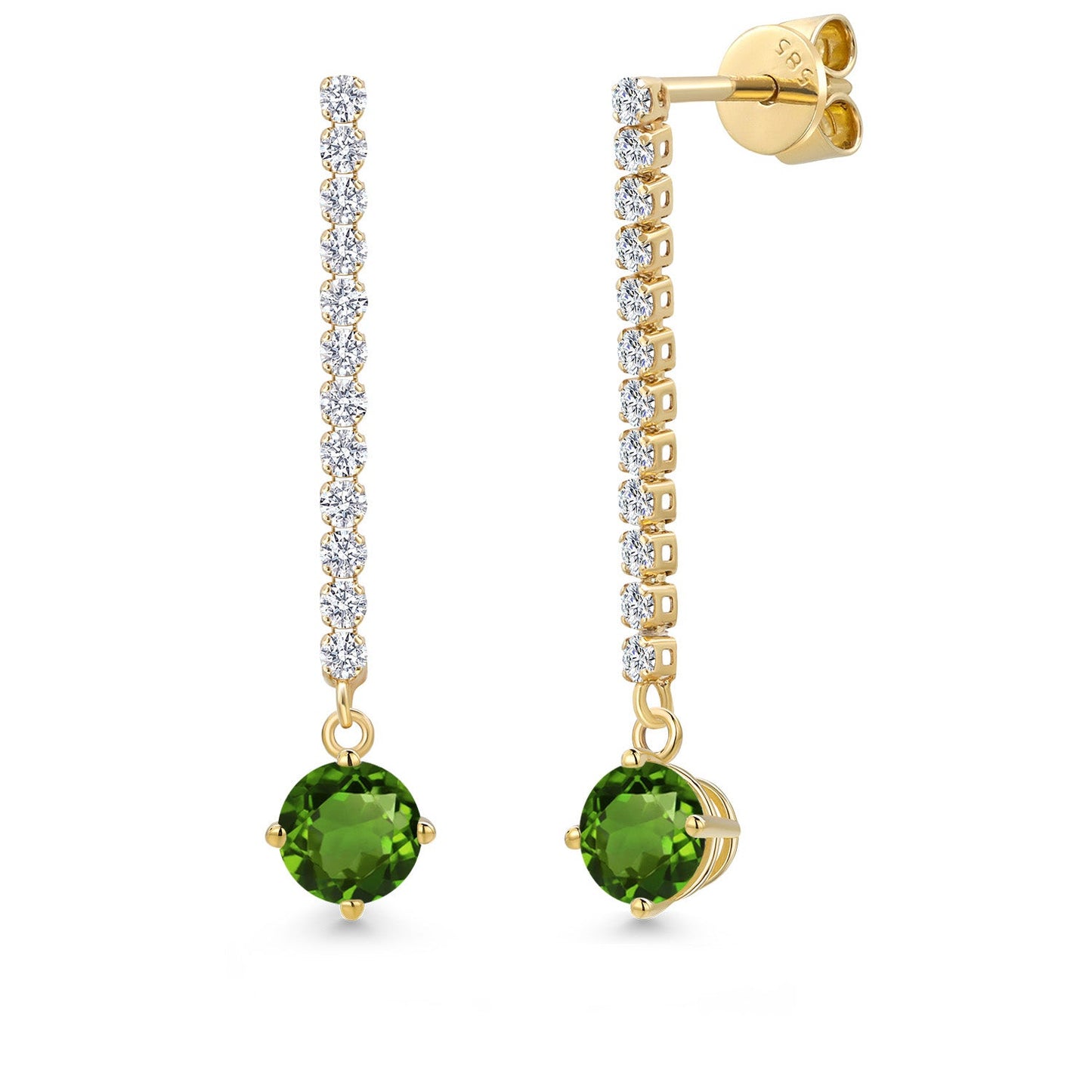14K Yellow Gold Gemstone Birthstone and White Lab Grown Diamond Long Liner Dangle Earrings for Women | Round 5MM | Yellow Gold Chain Drop Earrings
