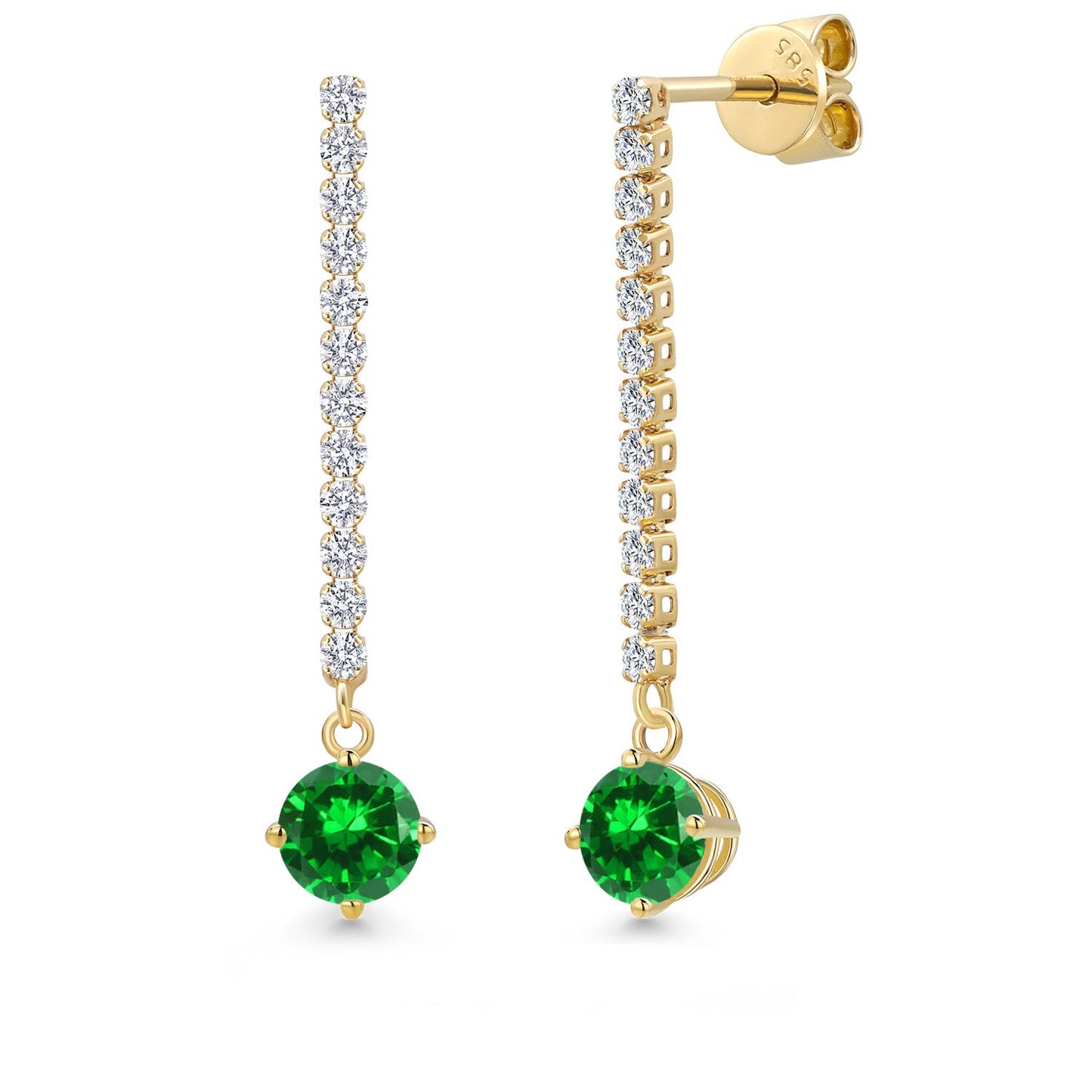 14K Yellow Gold Gemstone Birthstone and White Lab Grown Diamond Long Liner Dangle Earrings for Women | Round 5MM | Yellow Gold Chain Drop Earrings