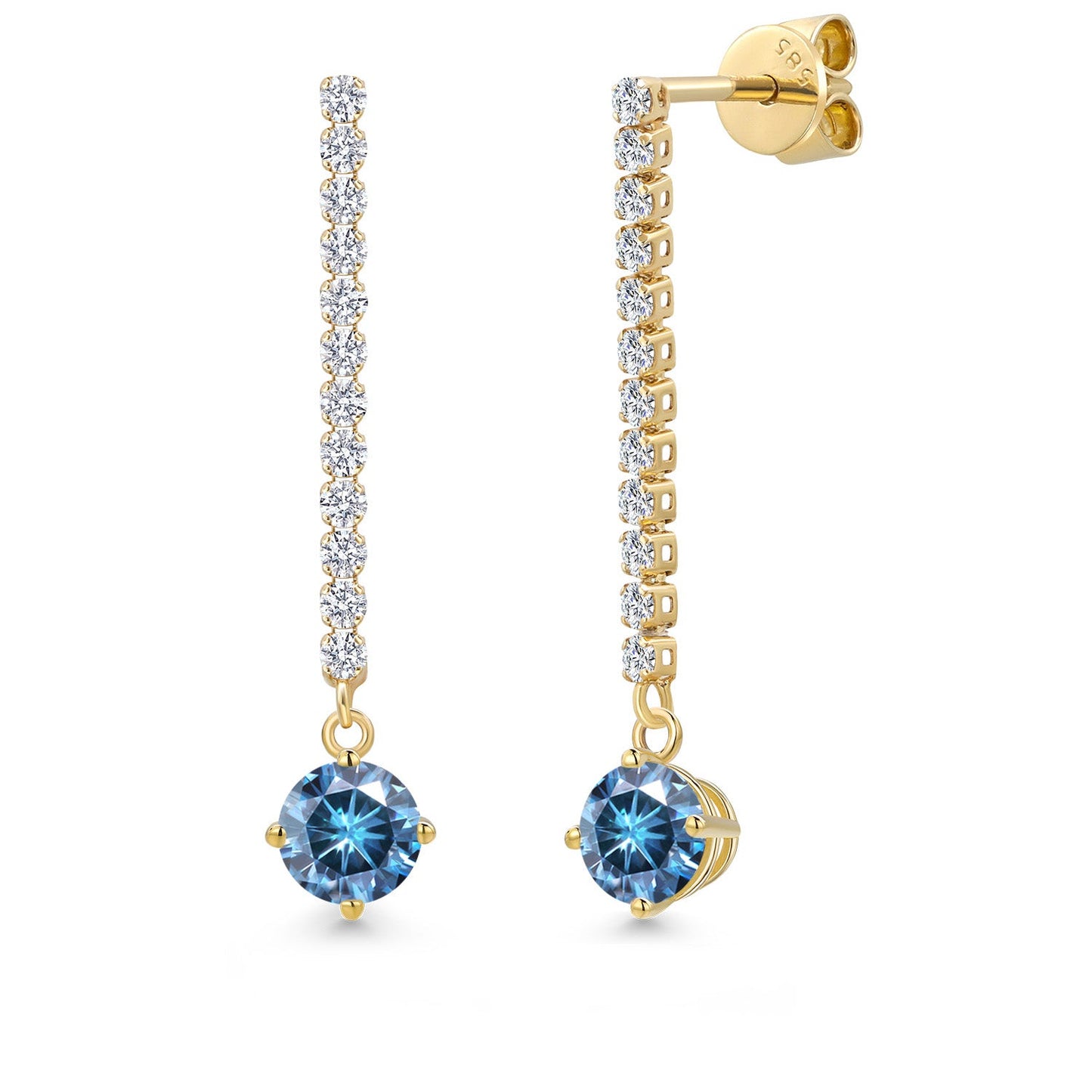 14K Yellow Gold Gemstone Birthstone and White Lab Grown Diamond Long Liner Dangle Earrings for Women | Round 5MM | Yellow Gold Chain Drop Earrings