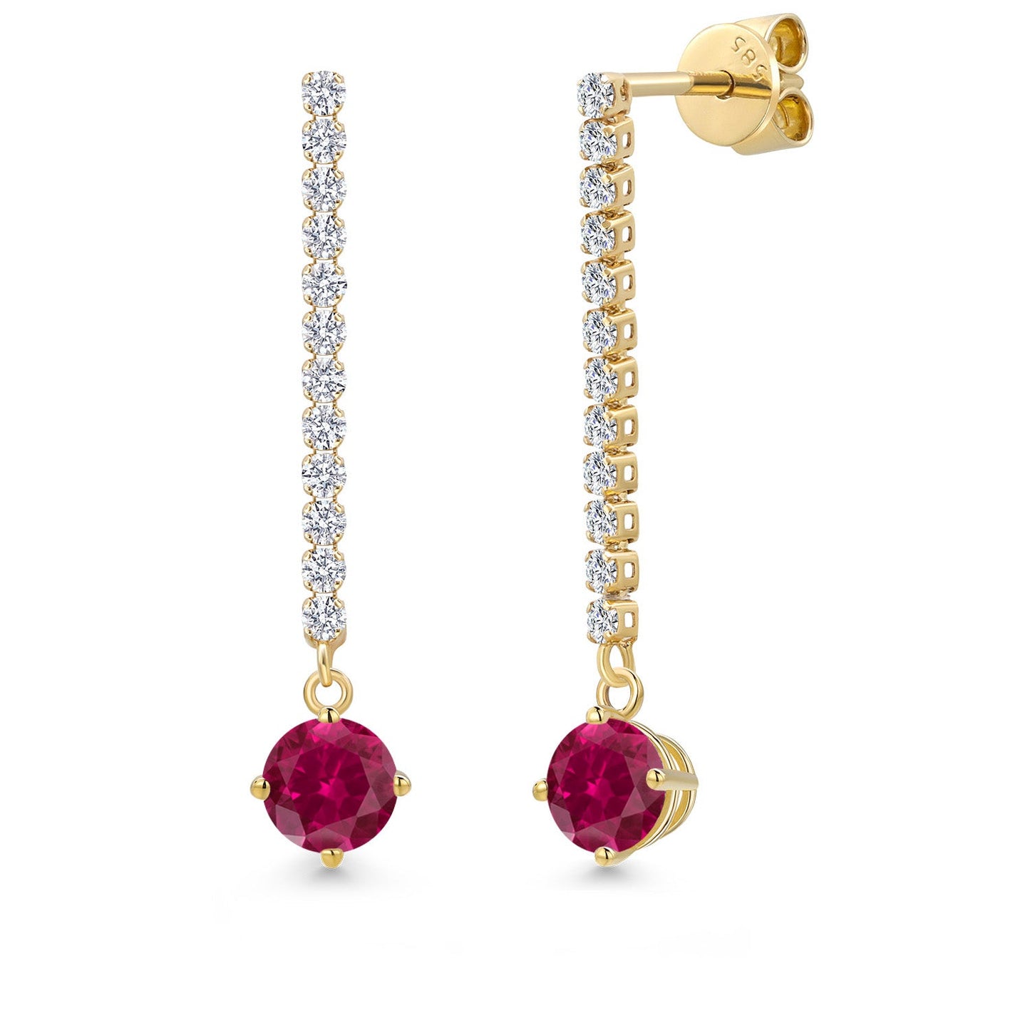 14K Yellow Gold Gemstone Birthstone and White Lab Grown Diamond Long Liner Dangle Earrings for Women | Round 5MM | Yellow Gold Chain Drop Earrings