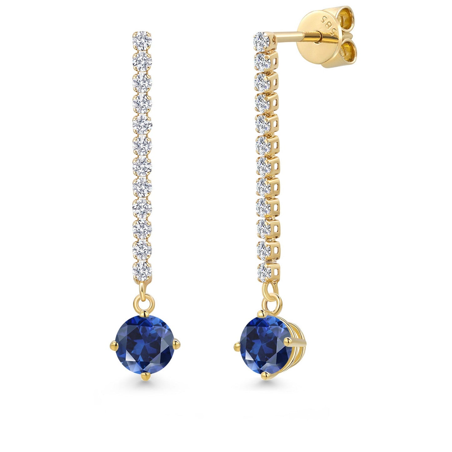 14K Yellow Gold Gemstone Birthstone and White Lab Grown Diamond Long Liner Dangle Earrings for Women | Round 5MM | Yellow Gold Chain Drop Earrings