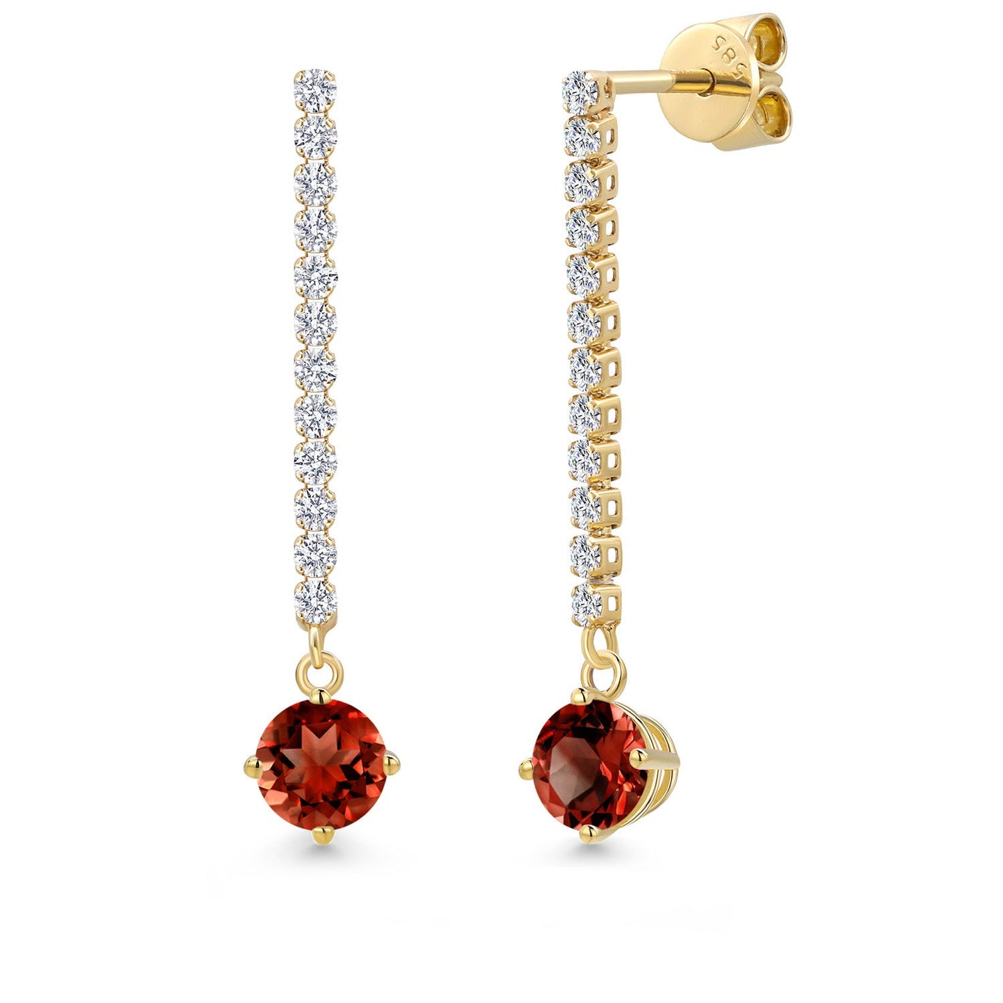 14K Yellow Gold Gemstone Birthstone and White Lab Grown Diamond Long Liner Dangle Earrings for Women | Round 5MM | Yellow Gold Chain Drop Earrings