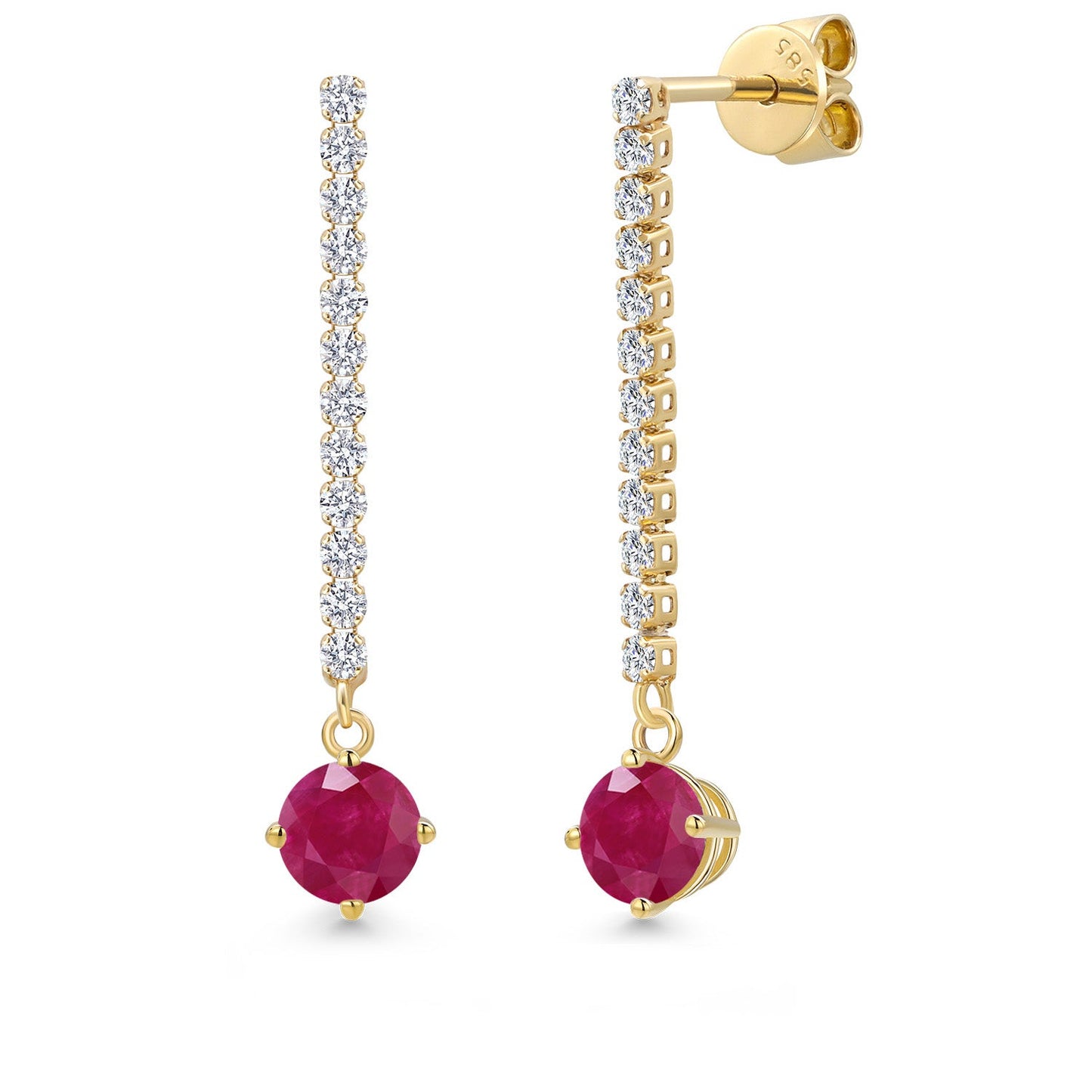14K Yellow Gold Gemstone Birthstone and White Lab Grown Diamond Long Liner Dangle Earrings for Women | Round 5MM | Yellow Gold Chain Drop Earrings