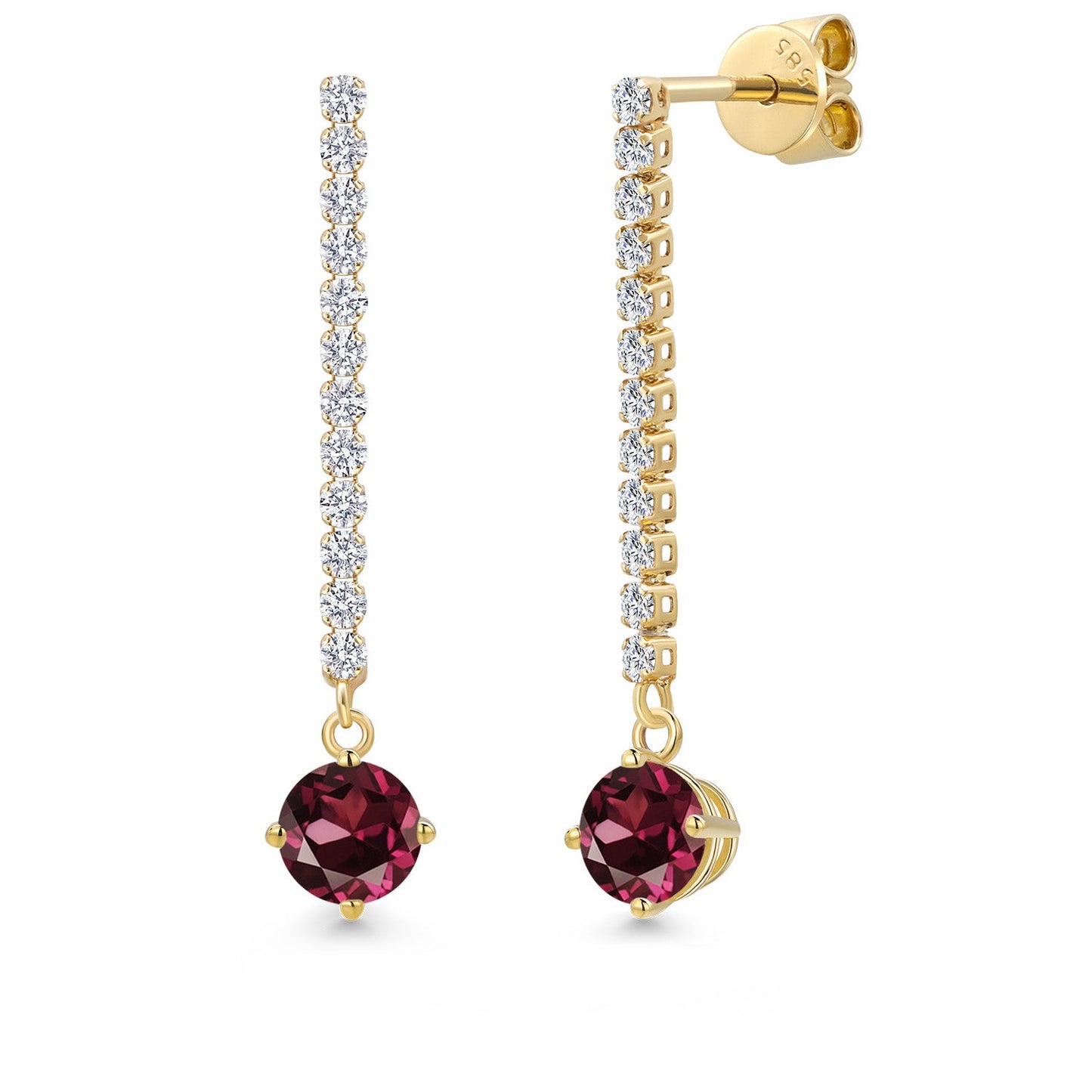 14K Yellow Gold Gemstone Birthstone and White Lab Grown Diamond Long Liner Dangle Earrings for Women | Round 5MM | Yellow Gold Chain Drop Earrings