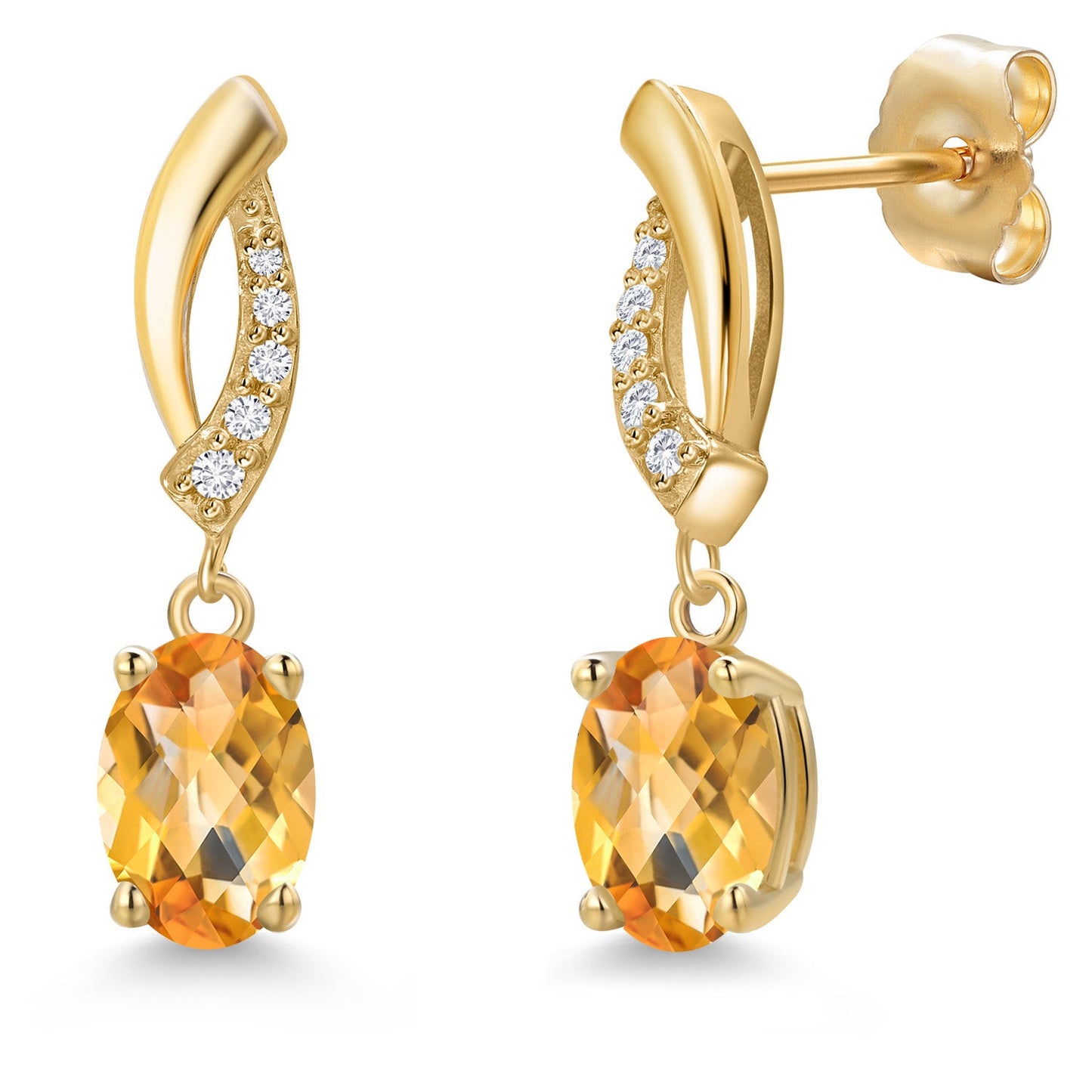 14K Yellow Gold 7X5MM Oval Cut Gemstone Birthstone and Lab Grown Diamond Dangle Earrings for Women | Fine Jewelry Gifts for Her Mom Women Wife