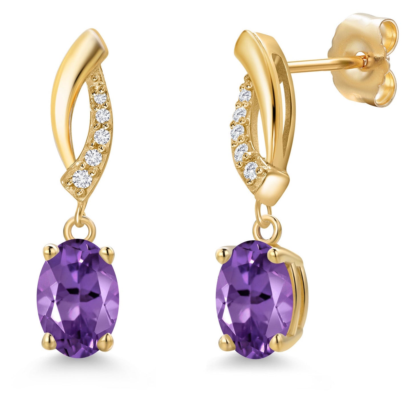 14K Yellow Gold 7X5MM Oval Cut Gemstone Birthstone and Lab Grown Diamond Dangle Earrings for Women | Fine Jewelry Gifts for Her Mom Women Wife