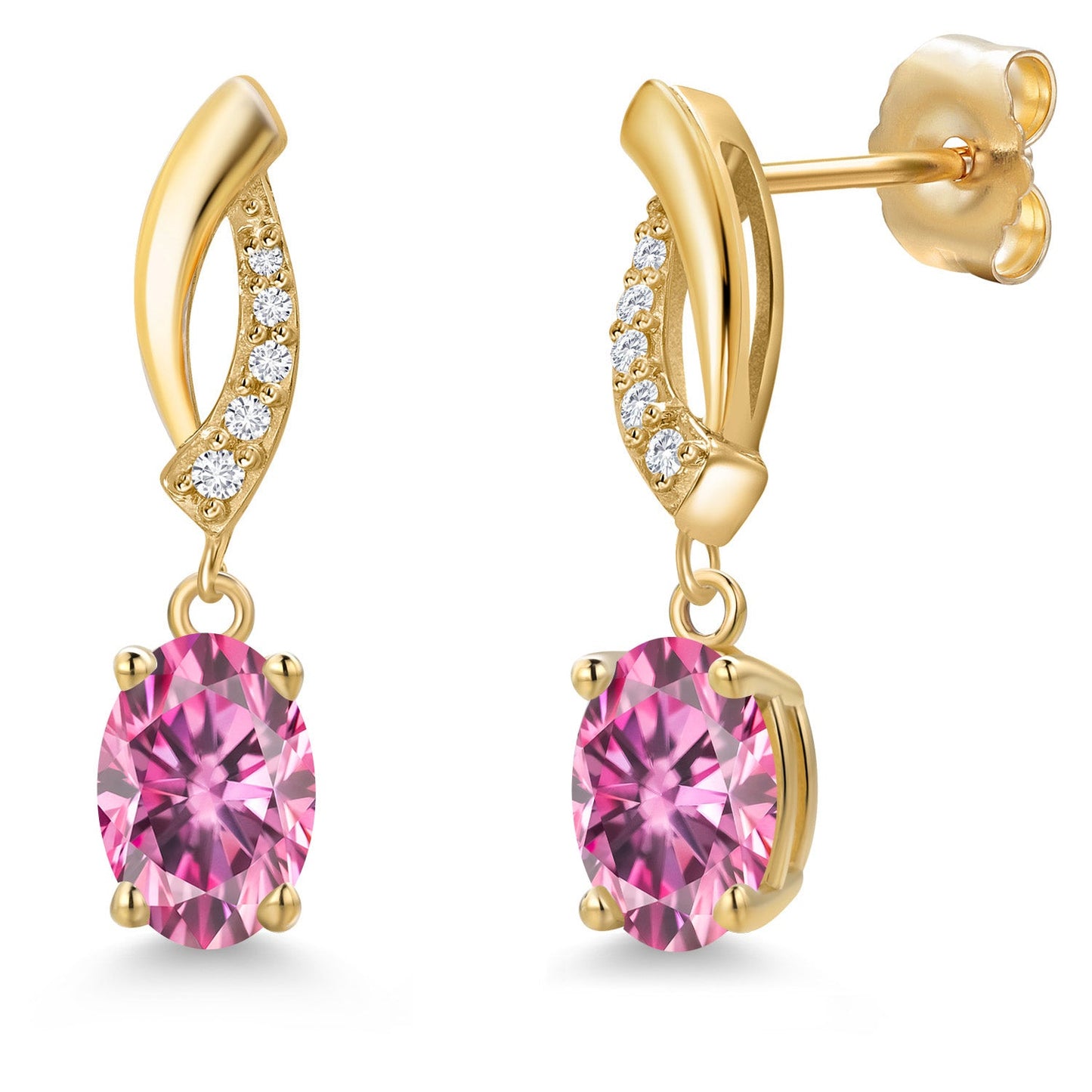 14K Yellow Gold 7X5MM Oval Cut Gemstone Birthstone and Lab Grown Diamond Dangle Earrings for Women | Fine Jewelry Gifts for Her Mom Women Wife