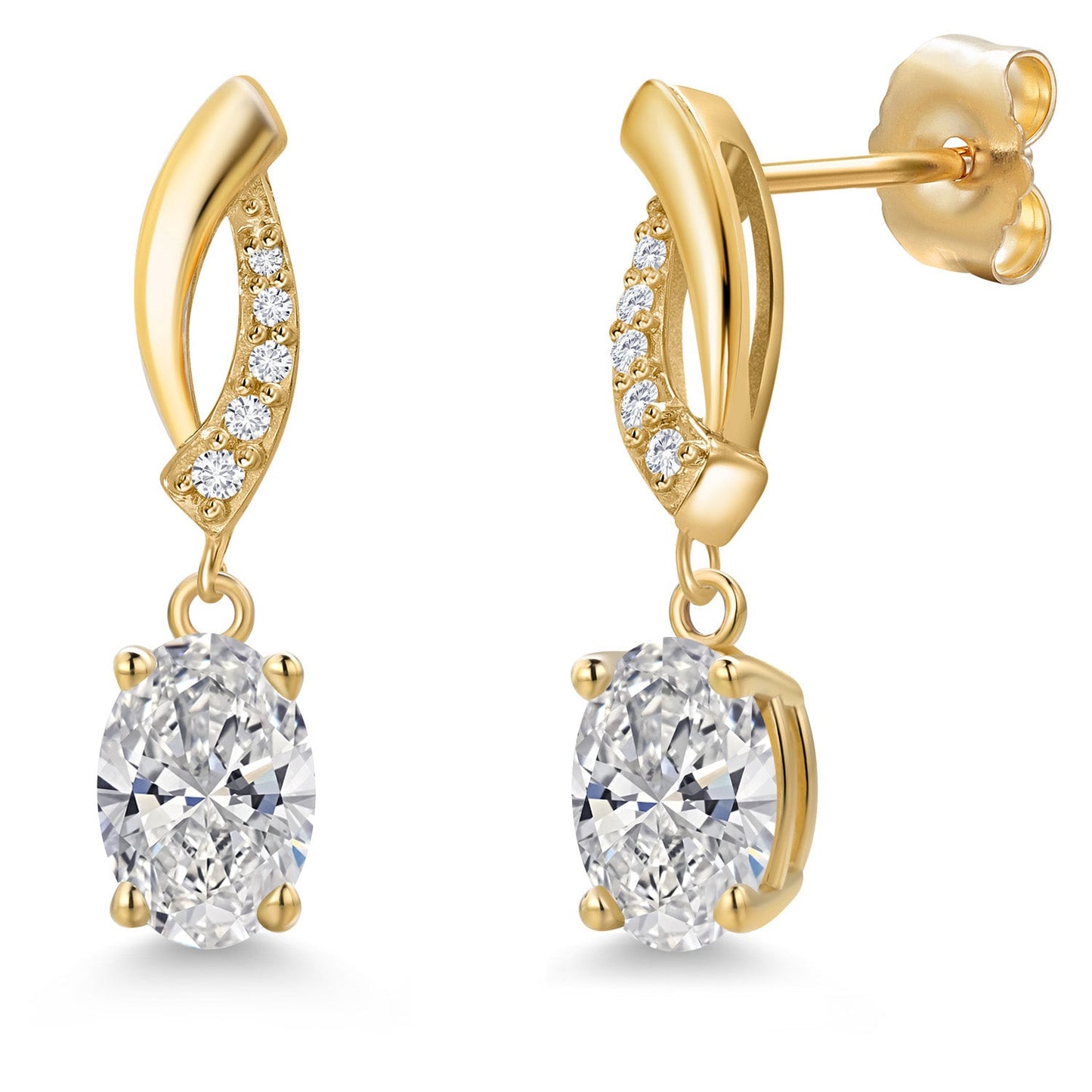 14K Yellow Gold 7X5MM Oval Cut Gemstone Birthstone and Lab Grown Diamond Dangle Earrings for Women | Fine Jewelry Gifts for Her Mom Women Wife