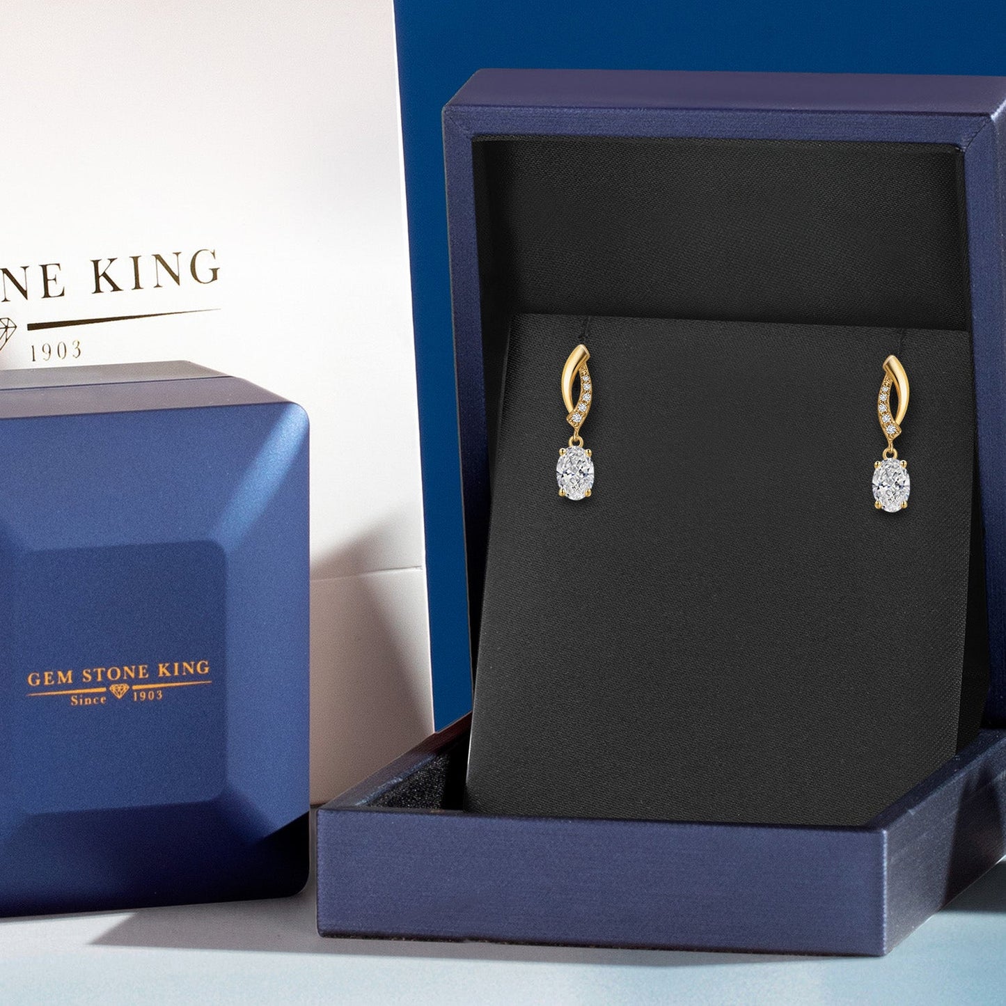 14K Yellow Gold 7X5MM Oval Cut Gemstone Birthstone and Lab Grown Diamond Dangle Earrings for Women | Fine Jewelry Gifts for Her Mom Women Wife