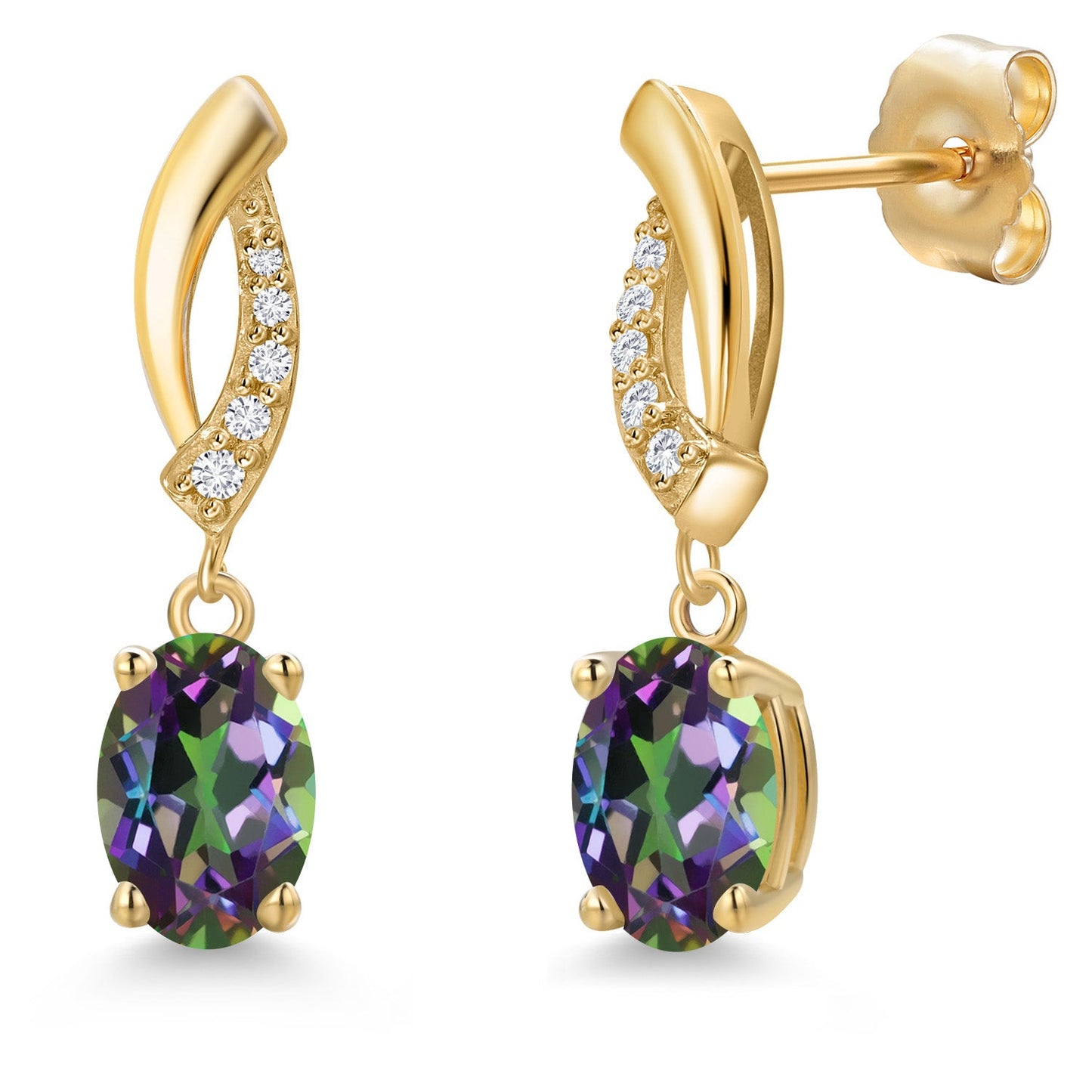 14K Yellow Gold 7X5MM Oval Cut Gemstone Birthstone and Lab Grown Diamond Dangle Earrings for Women | Fine Jewelry Gifts for Her Mom Women Wife
