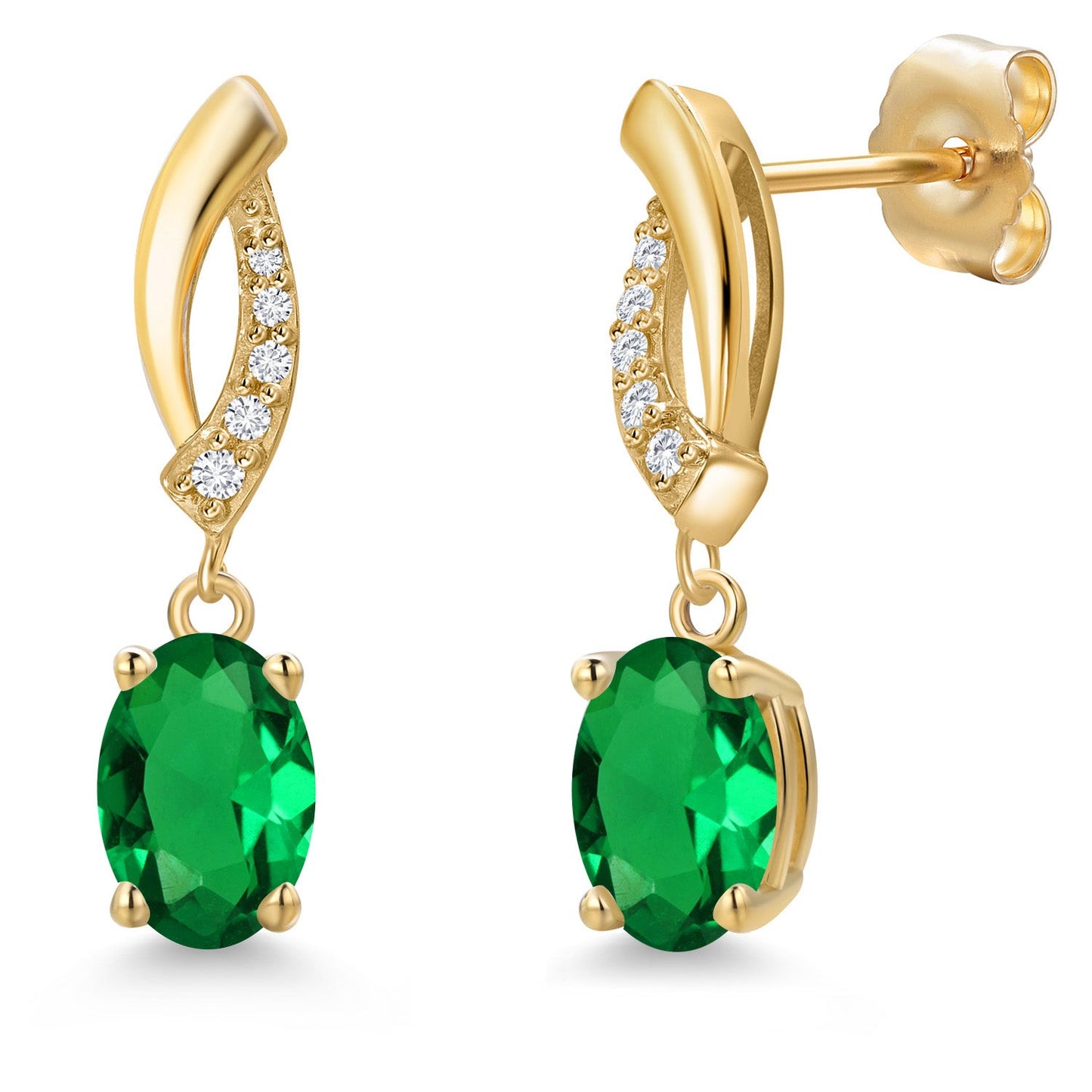 14K Yellow Gold 7X5MM Oval Cut Gemstone Birthstone and Lab Grown Diamond Dangle Earrings for Women | Fine Jewelry Gifts for Her Mom Women Wife
