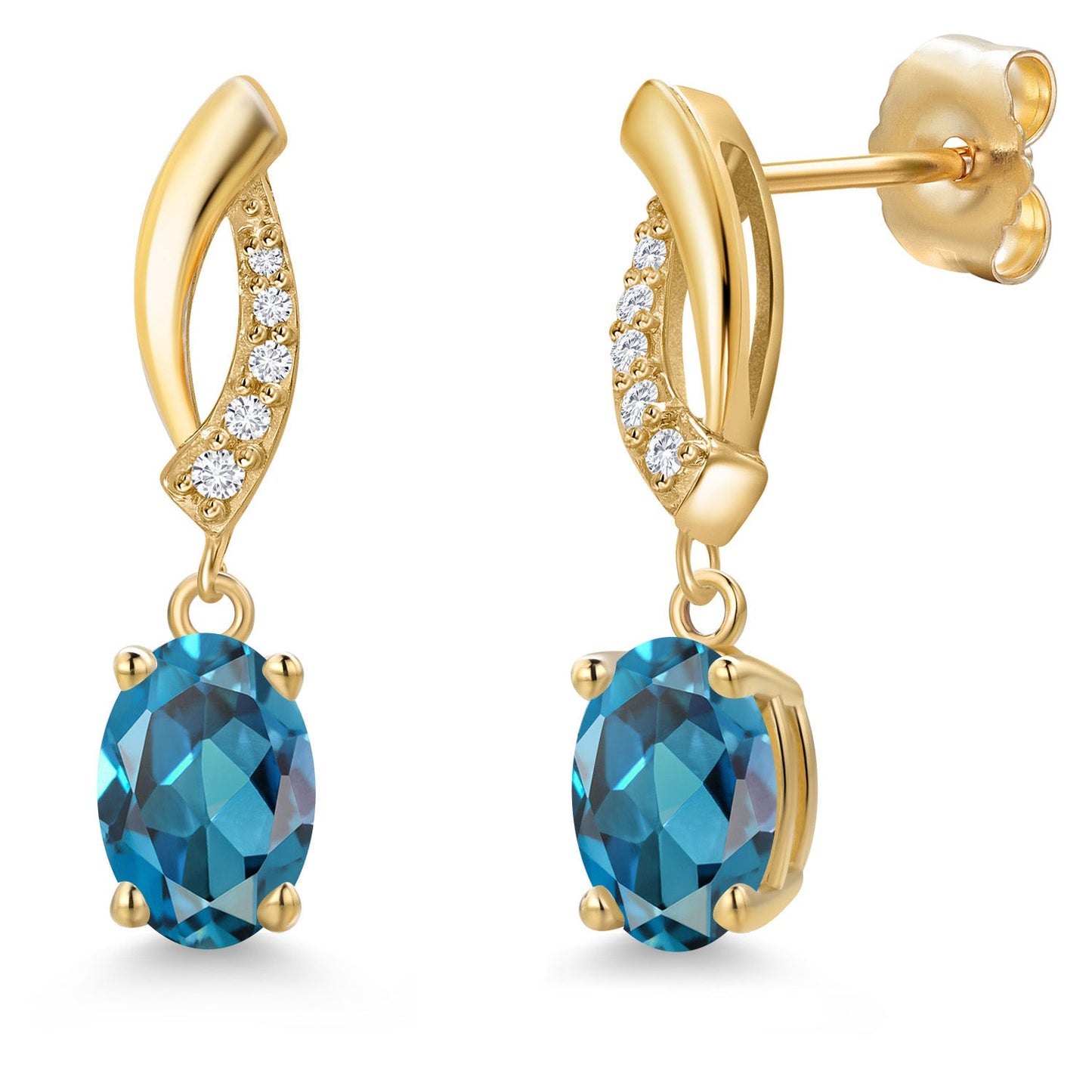 14K Yellow Gold 7X5MM Oval Cut Gemstone Birthstone and Lab Grown Diamond Dangle Earrings for Women | Fine Jewelry Gifts for Her Mom Women Wife