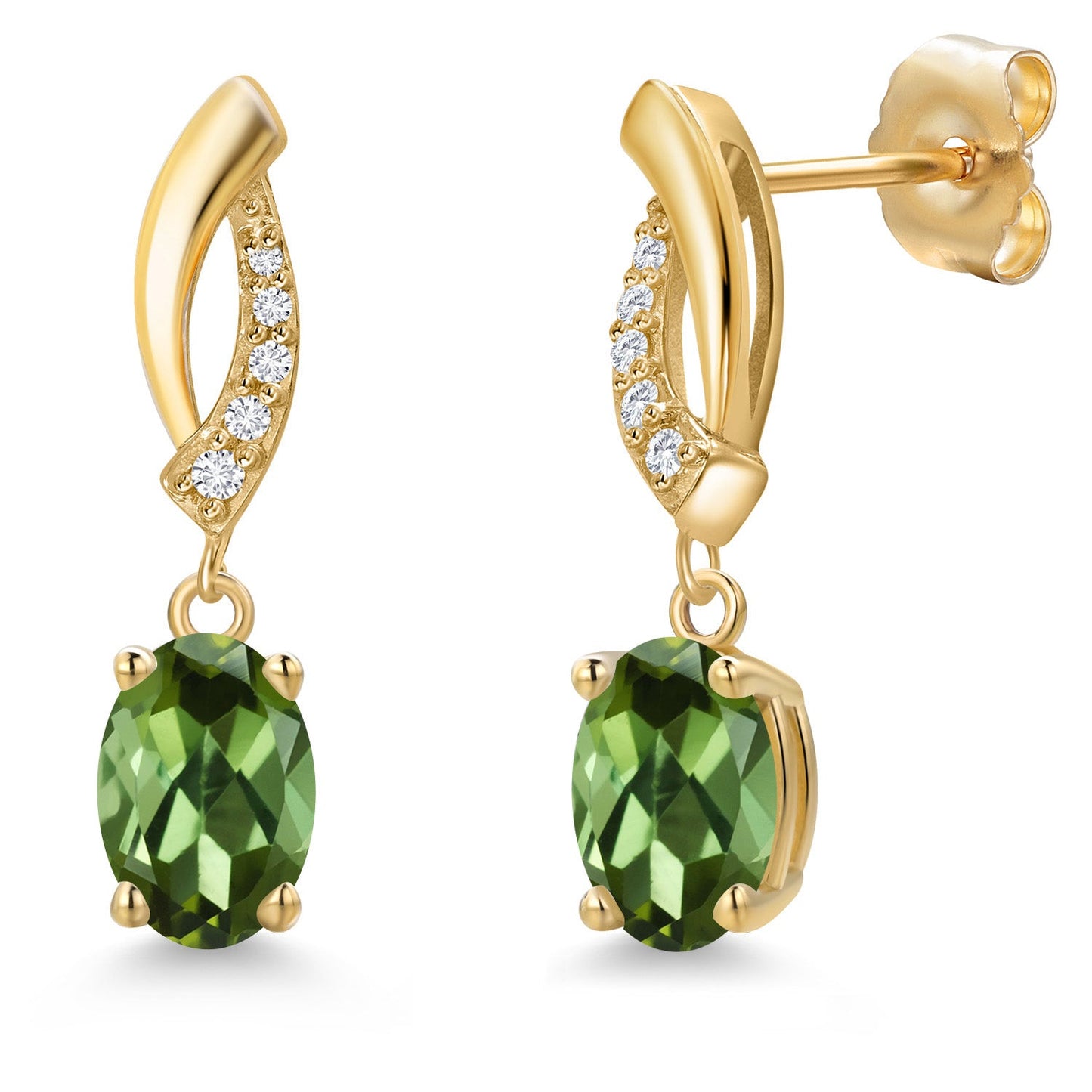14K Yellow Gold 7X5MM Oval Cut Gemstone Birthstone and Lab Grown Diamond Dangle Earrings for Women | Fine Jewelry Gifts for Her Mom Women Wife