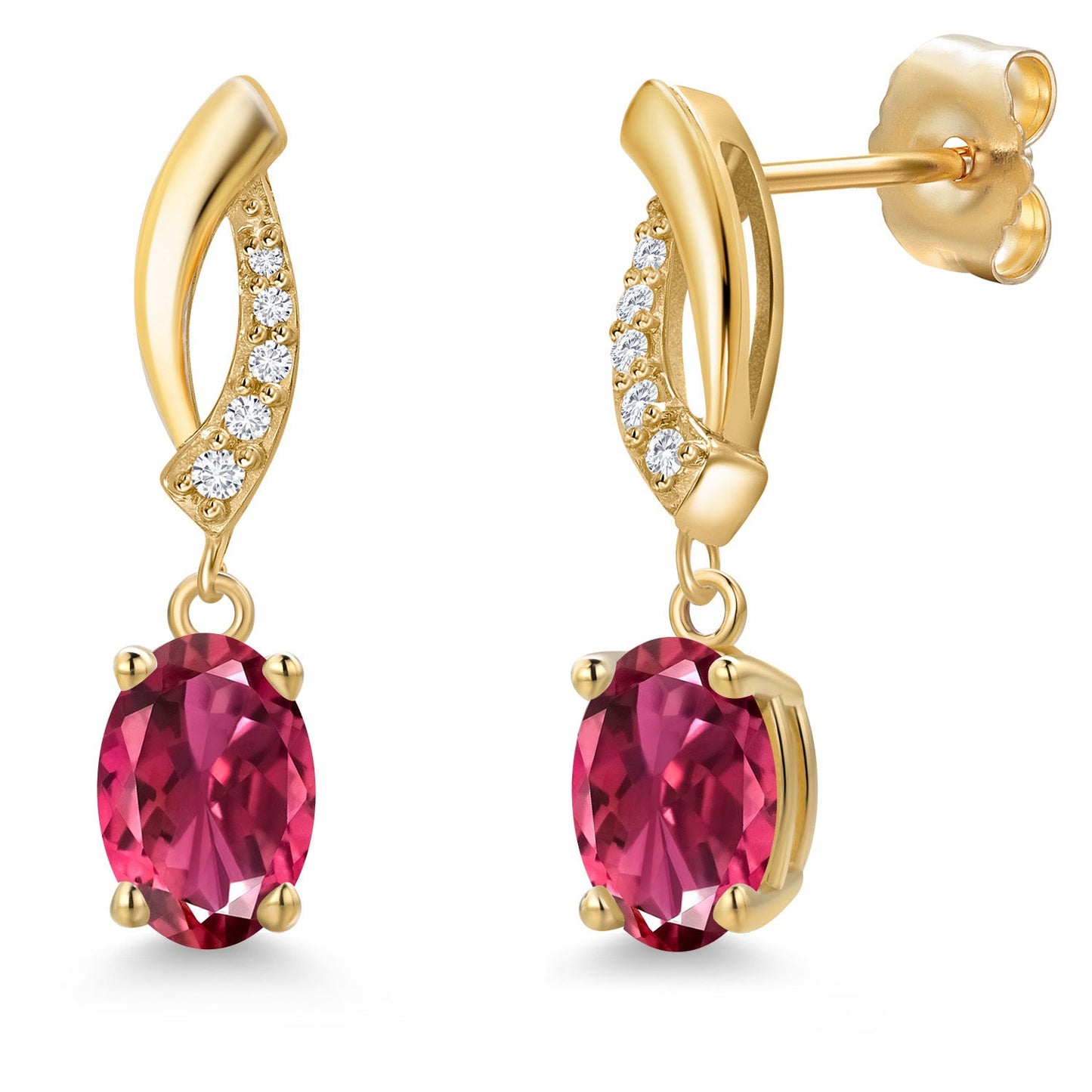 14K Yellow Gold 7X5MM Oval Cut Gemstone Birthstone and Lab Grown Diamond Dangle Earrings for Women | Fine Jewelry Gifts for Her Mom Women Wife