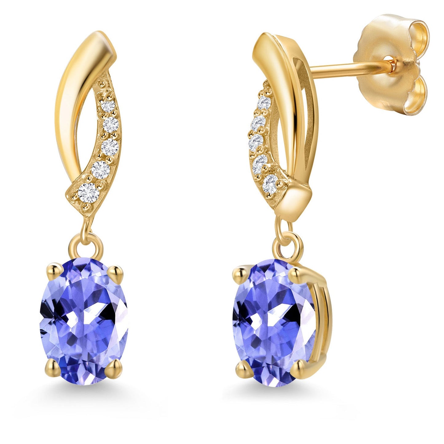 14K Yellow Gold 7X5MM Oval Cut Gemstone Birthstone and Lab Grown Diamond Dangle Earrings for Women | Fine Jewelry Gifts for Her Mom Women Wife