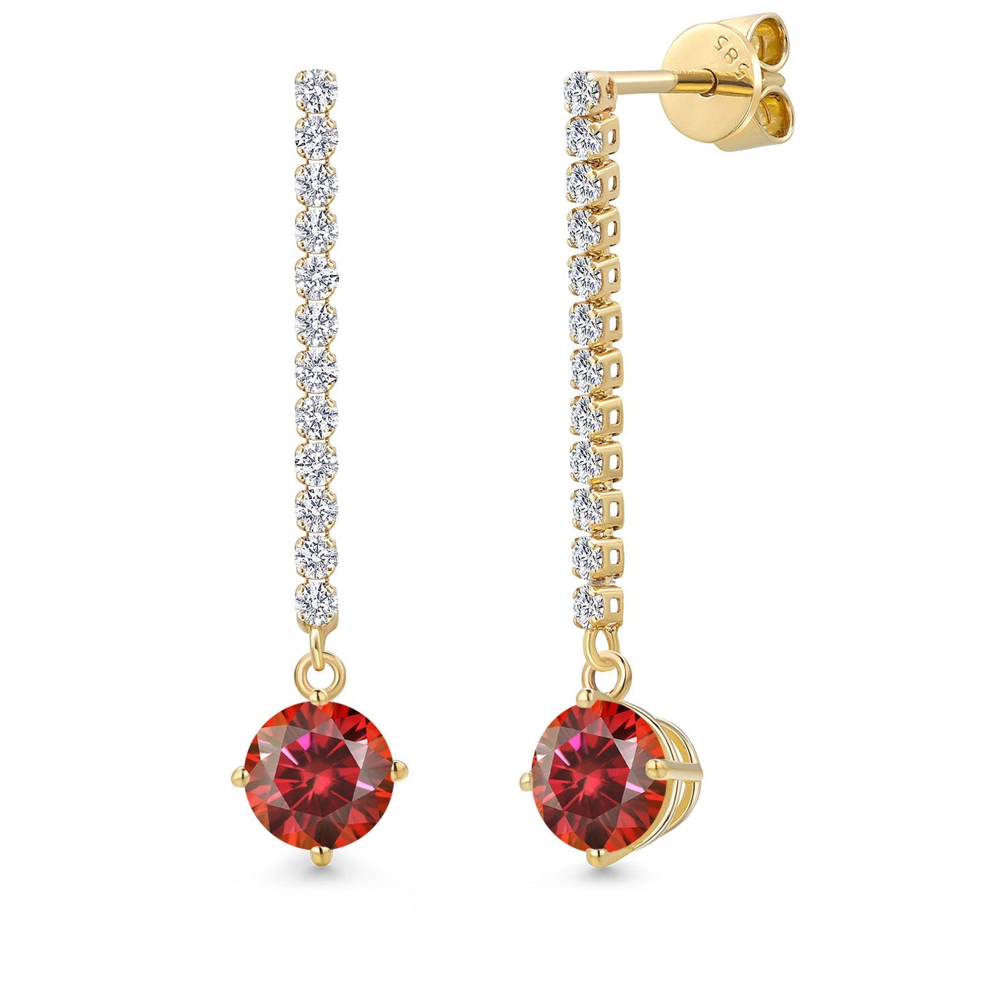 14K Yellow Gold Gemstone Birthstone and Lab Grown Diamond Long Liner Dangle Earrings for Women | Round 6.5MM | Yellow Gold Chain Drop Earrings