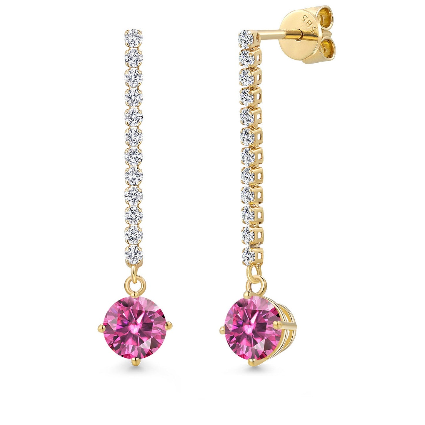 14K Yellow Gold Gemstone Birthstone and Lab Grown Diamond Long Liner Dangle Earrings for Women | Round 6.5MM | Yellow Gold Chain Drop Earrings