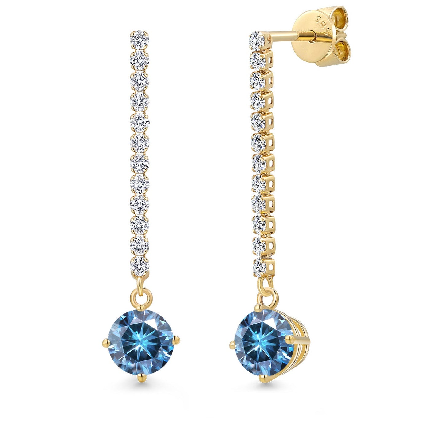 14K Yellow Gold Gemstone Birthstone and Lab Grown Diamond Long Liner Dangle Earrings for Women | Round 6.5MM | Yellow Gold Chain Drop Earrings