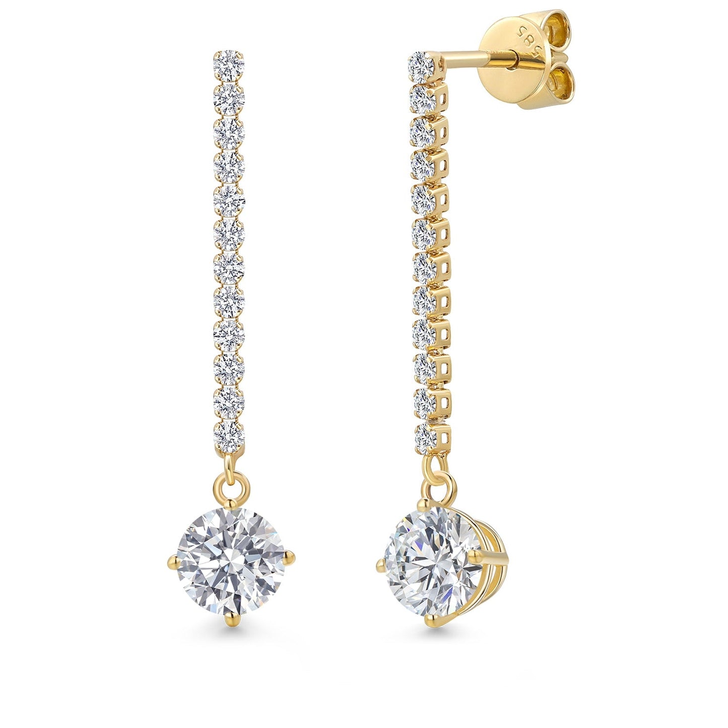 14K Yellow Gold Gemstone Birthstone and Lab Grown Diamond Long Liner Dangle Earrings for Women | Round 6.5MM | Yellow Gold Chain Drop Earrings