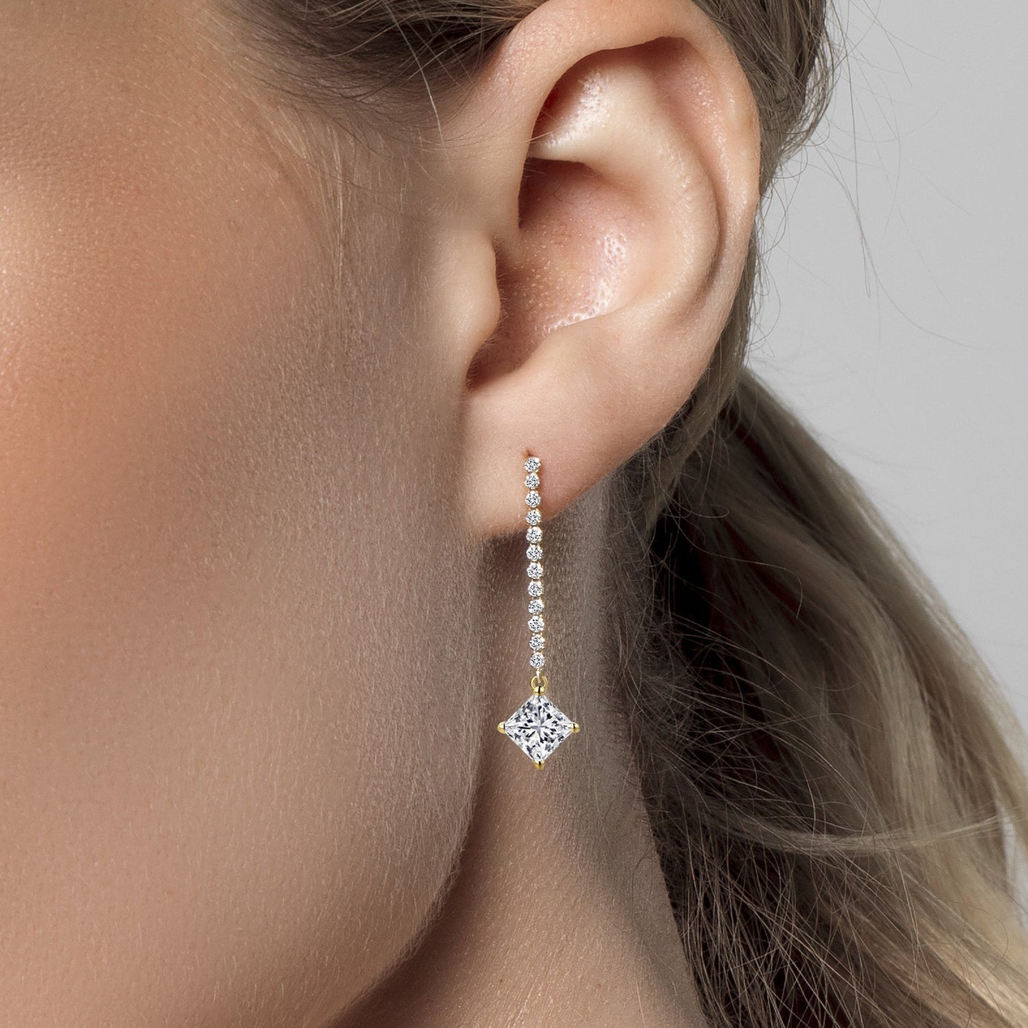 2.50 Cttw IGI Certified Princess Lab Grown Diamond Dangle Earrings For Women In 14K Yellow Gold | E-F Color | VS1-VS2 Clarity