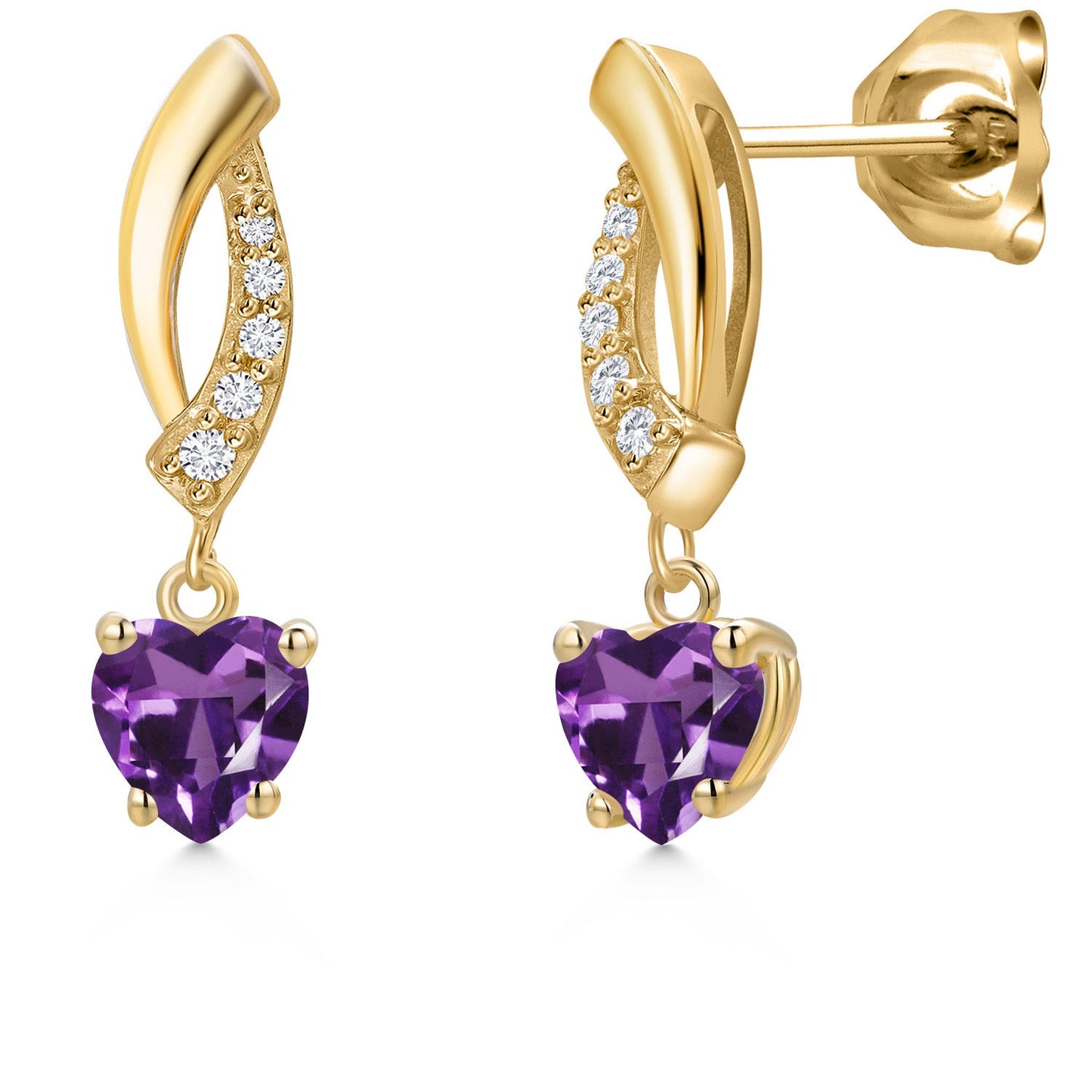 14K Yellow Gold Gemstone Birthstone and Lab Grown Diamond Dangle Earrings for Women | Heart Shape 5MM and Round 1MM | Fine Jewelry Gifts for Her Mom Women Wife
