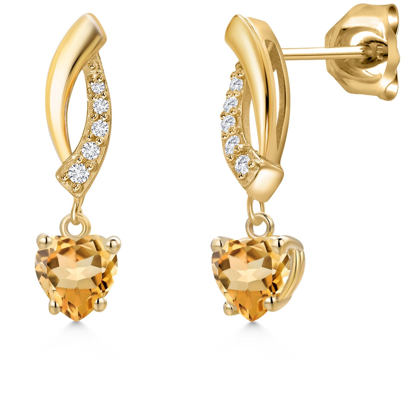 14K Yellow Gold Gemstone Birthstone and Lab Grown Diamond Dangle Earrings for Women | Heart Shape 5MM and Round 1MM | Fine Jewelry Gifts for Her Mom Women Wife