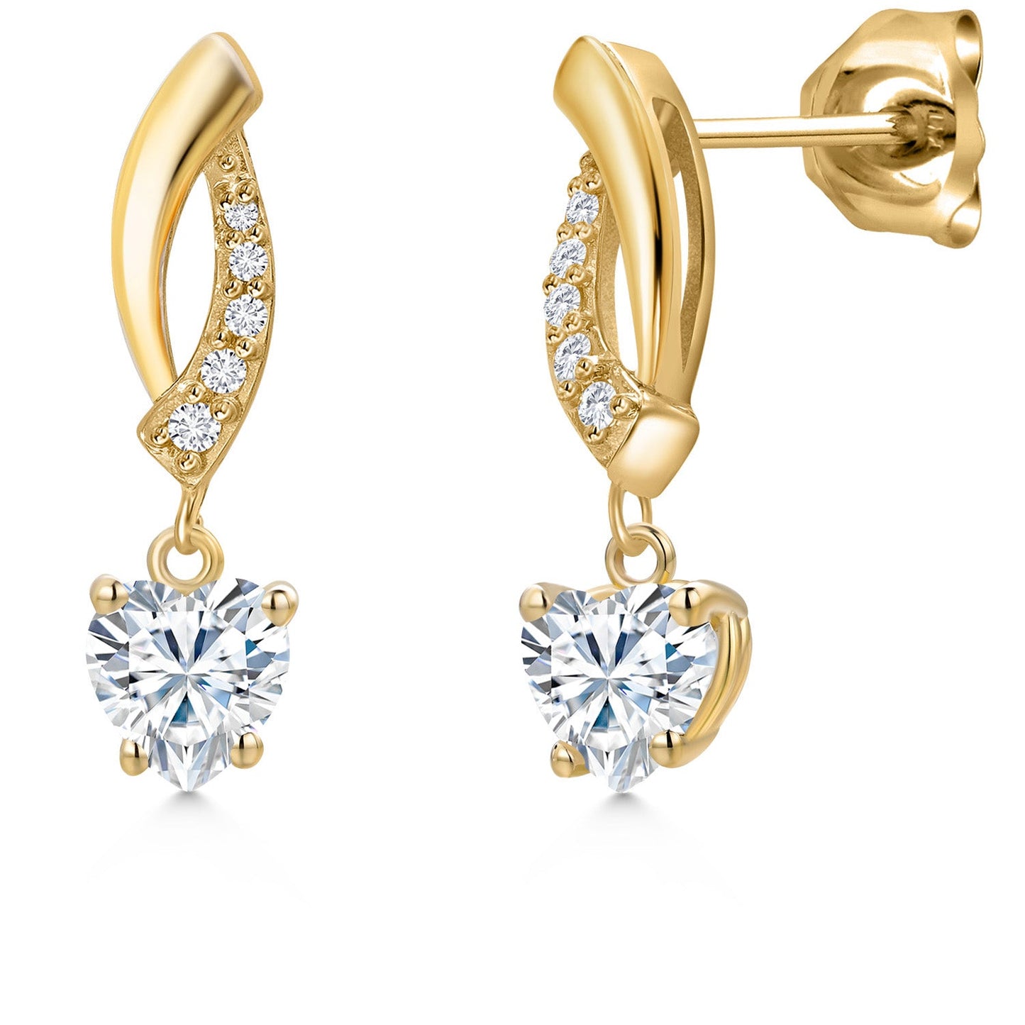 14K Yellow Gold Gemstone Birthstone and Lab Grown Diamond Dangle Earrings for Women | Heart Shape 5MM and Round 1MM | Fine Jewelry Gifts for Her Mom Women Wife