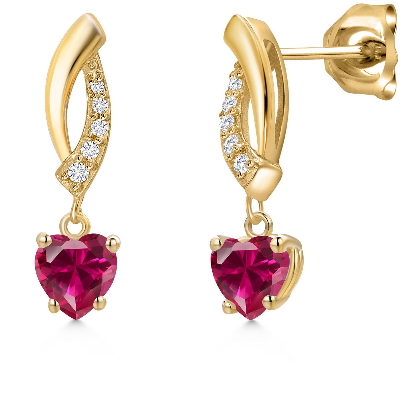 14K Yellow Gold Gemstone Birthstone and Lab Grown Diamond Dangle Earrings for Women | Heart Shape 5MM and Round 1MM | Fine Jewelry Gifts for Her Mom Women Wife