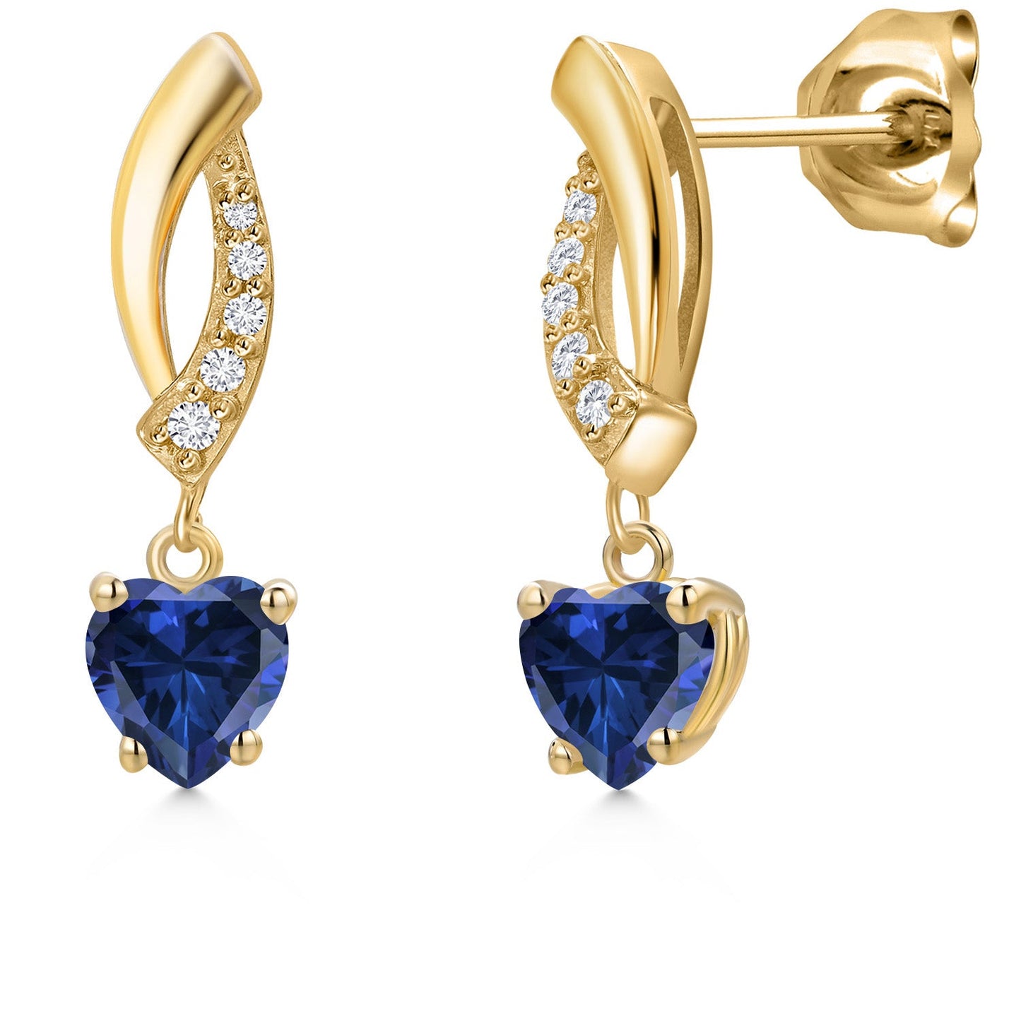 14K Yellow Gold Gemstone Birthstone and Lab Grown Diamond Dangle Earrings for Women | Heart Shape 5MM and Round 1MM | Fine Jewelry Gifts for Her Mom Women Wife