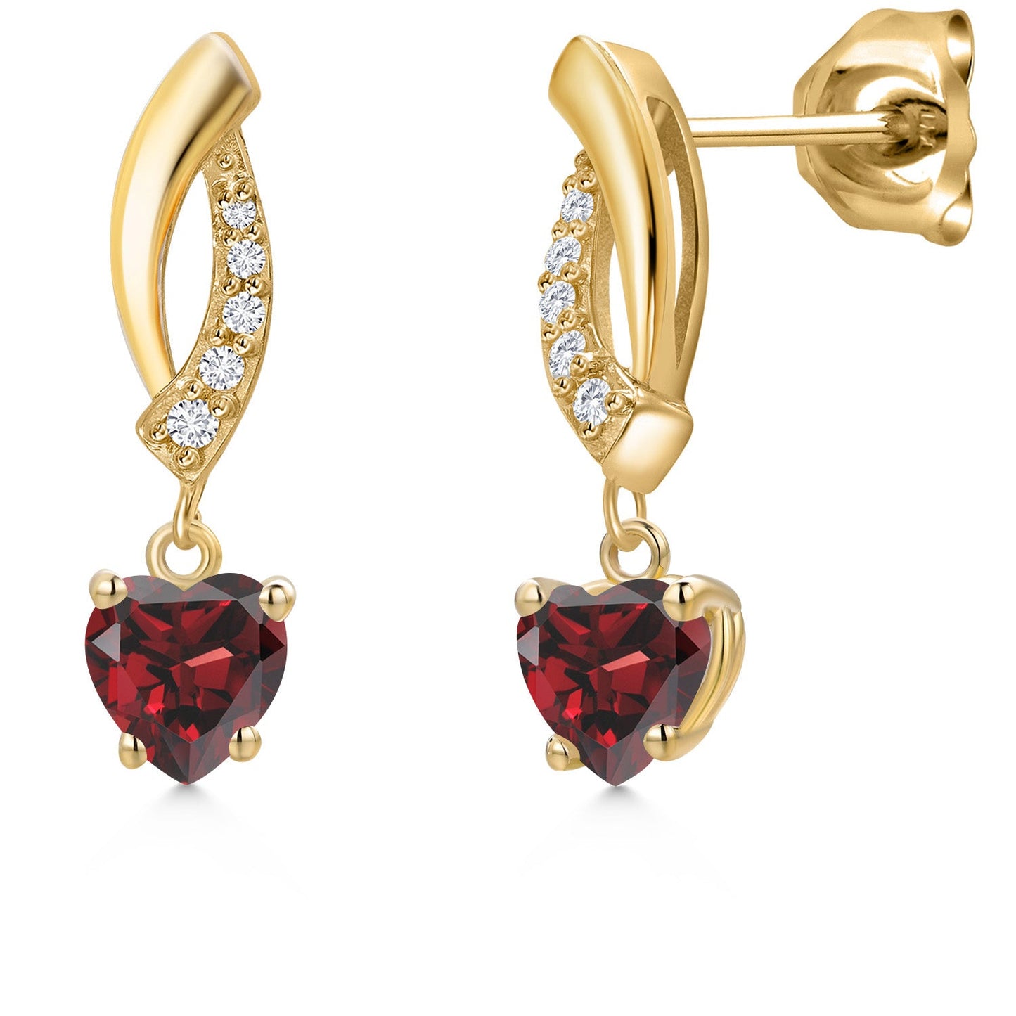 14K Yellow Gold Gemstone Birthstone and Lab Grown Diamond Dangle Earrings for Women | Heart Shape 5MM and Round 1MM | Fine Jewelry Gifts for Her Mom Women Wife