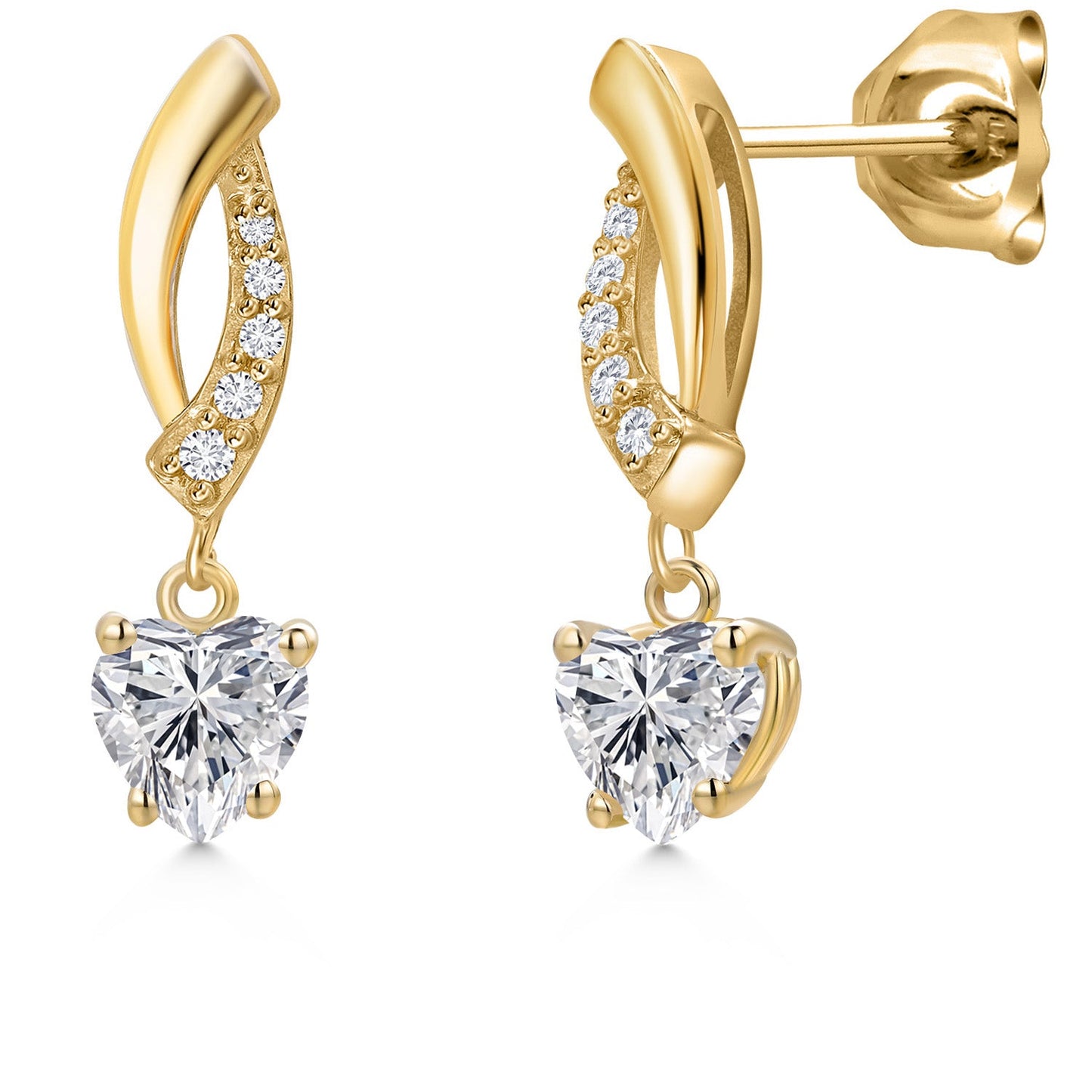 14K Yellow Gold Gemstone Birthstone and Lab Grown Diamond Dangle Earrings for Women | Heart Shape 5MM and Round 1MM | Fine Jewelry Gifts for Her Mom Women Wife