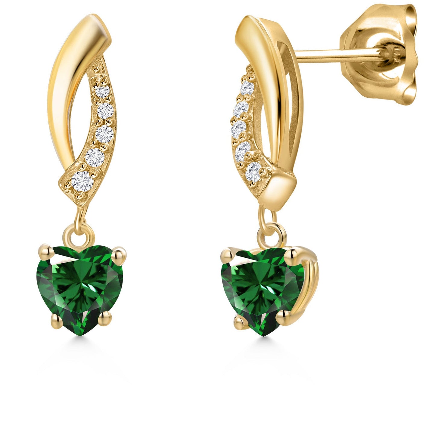 14K Yellow Gold Gemstone Birthstone and Lab Grown Diamond Dangle Earrings for Women | Heart Shape 5MM and Round 1MM | Fine Jewelry Gifts for Her Mom Women Wife