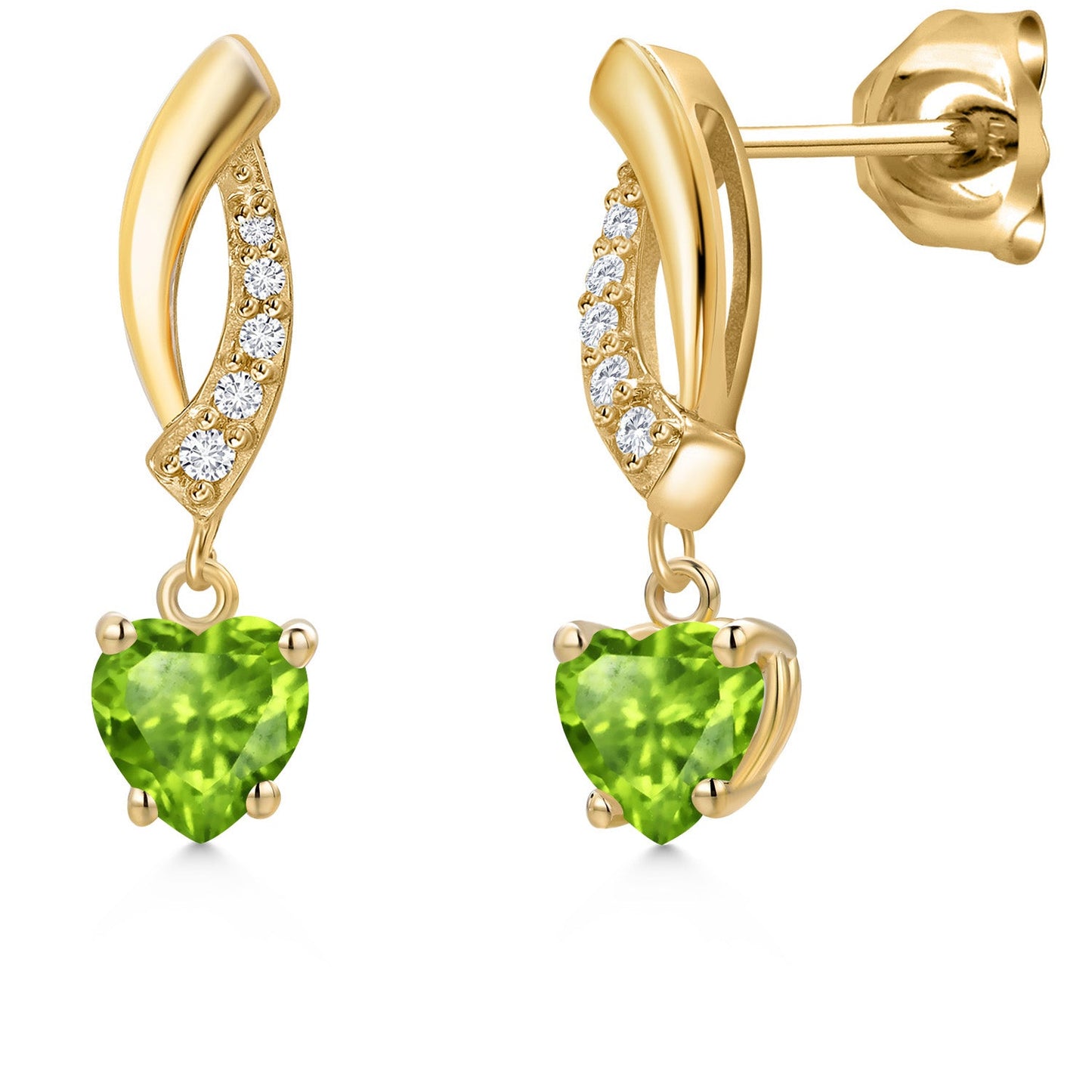 14K Yellow Gold Gemstone Birthstone and Lab Grown Diamond Dangle Earrings for Women | Heart Shape 5MM and Round 1MM | Fine Jewelry Gifts for Her Mom Women Wife