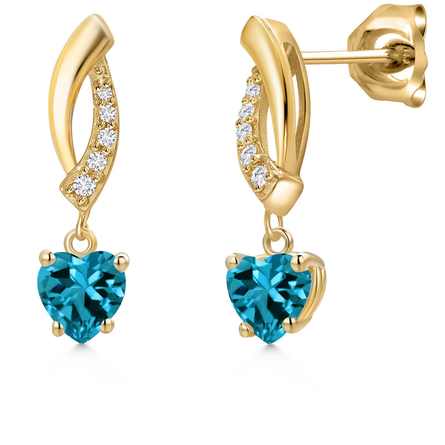 14K Yellow Gold Gemstone Birthstone and Lab Grown Diamond Dangle Earrings for Women | Heart Shape 5MM and Round 1MM | Fine Jewelry Gifts for Her Mom Women Wife