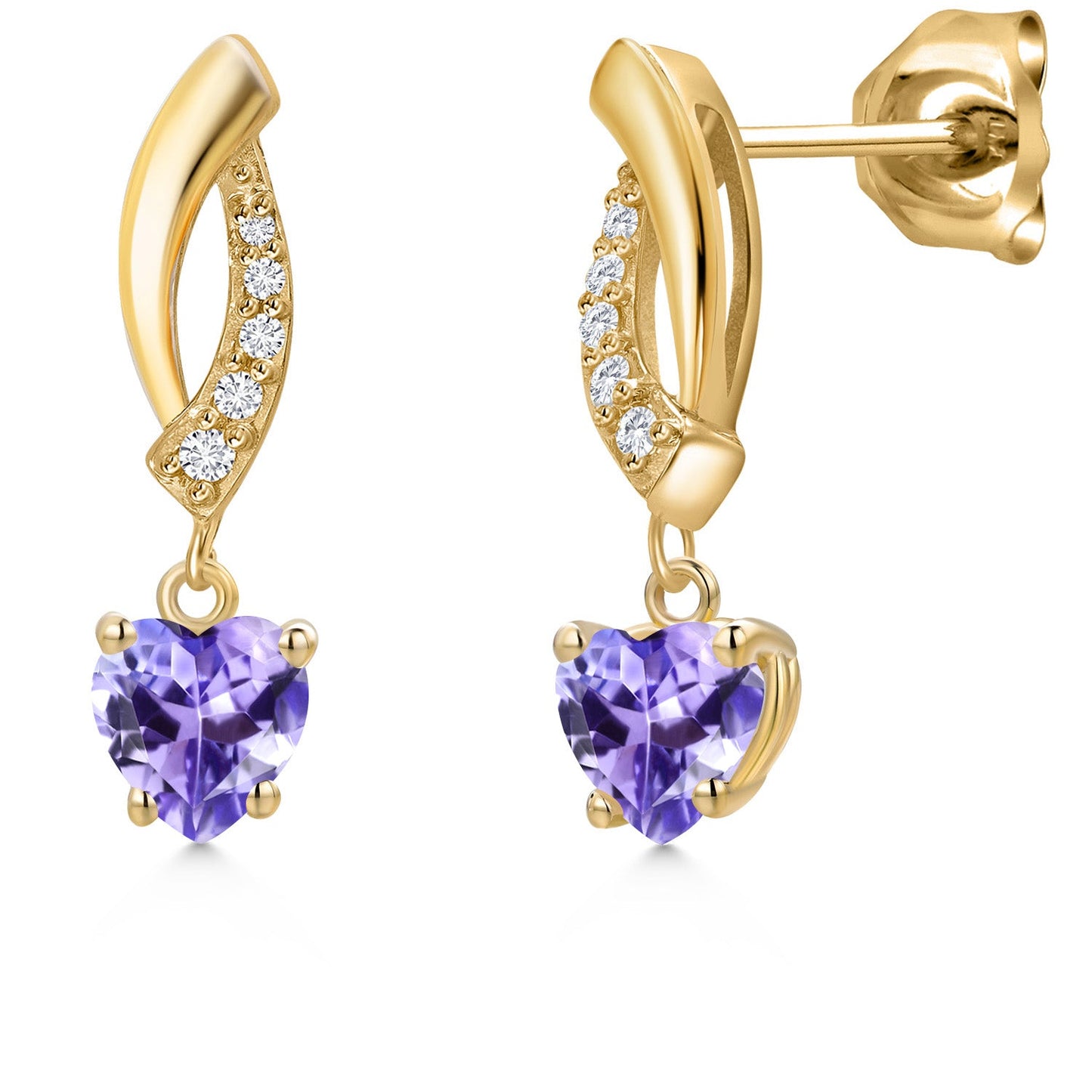 14K Yellow Gold Gemstone Birthstone and Lab Grown Diamond Dangle Earrings for Women | Heart Shape 5MM and Round 1MM | Fine Jewelry Gifts for Her Mom Women Wife