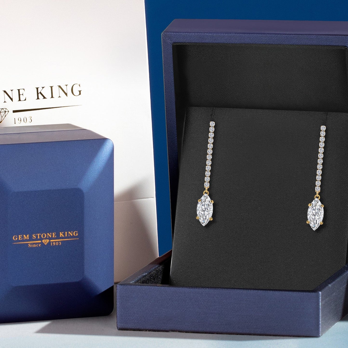 2.36 Cttw IGI Certified Lab Grown Diamond Dangle Earrings For Women in 14K Yellow Gold | 1 Ct each Marquise Cut | VS1 Clarity | E-F Color